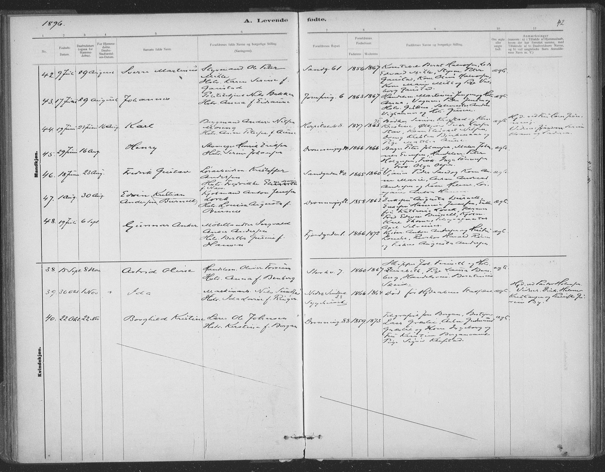 Ministerialprotokoller, klokkerbøker og fødselsregistre - Sør-Trøndelag, AV/SAT-A-1456/602/L0122: Parish register (official) no. 602A20, 1892-1908, p. 42