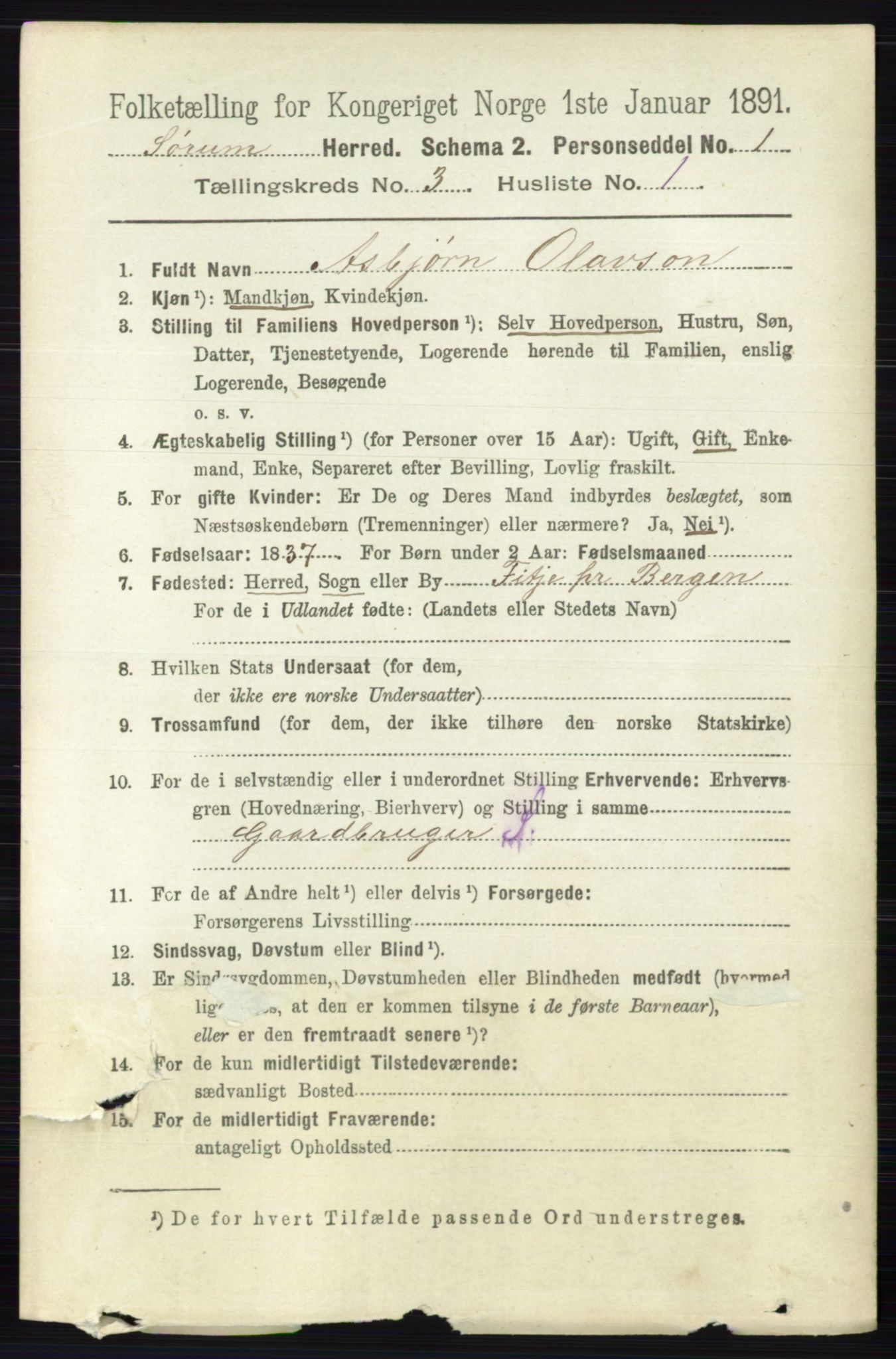 RA, 1891 census for 0226 Sørum, 1891, p. 1282