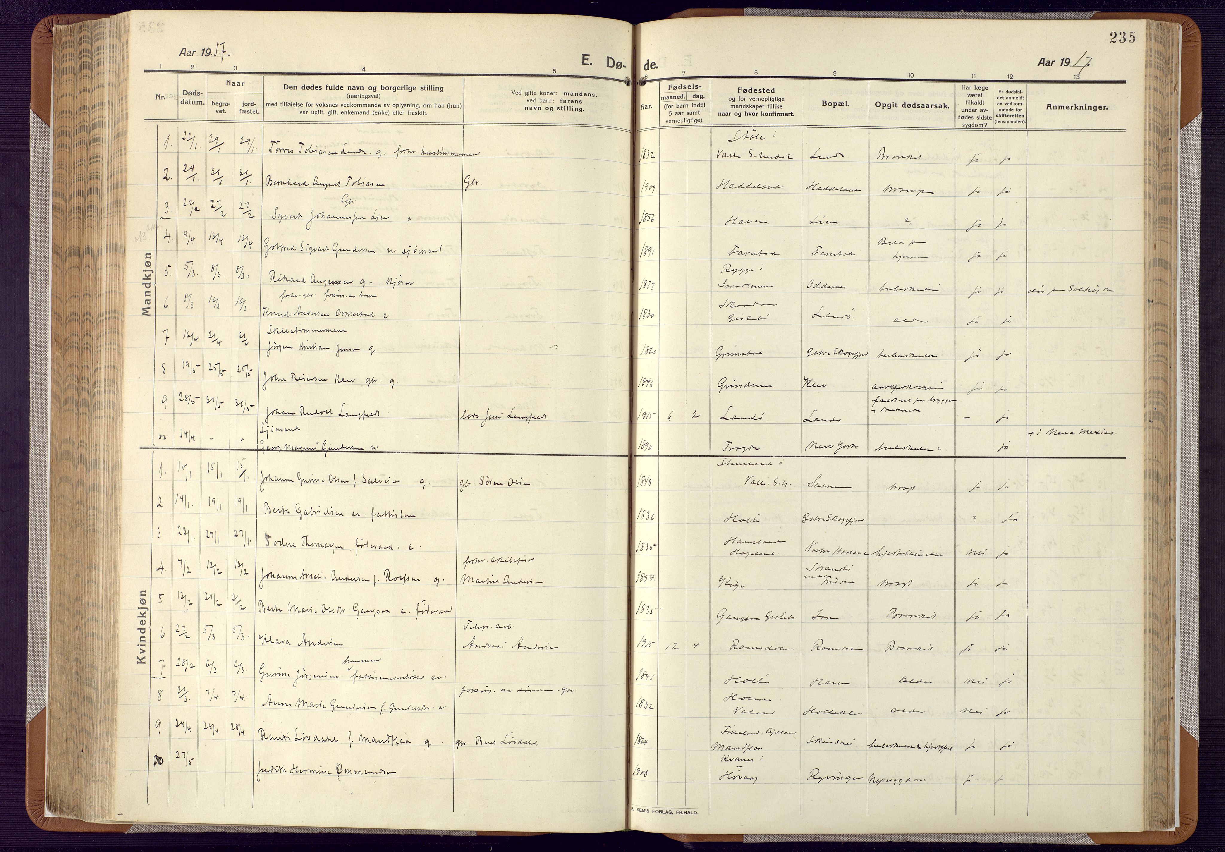 Mandal sokneprestkontor, SAK/1111-0030/F/Fa/Faa/L0022: Parish register (official) no. A 22, 1913-1925, p. 235