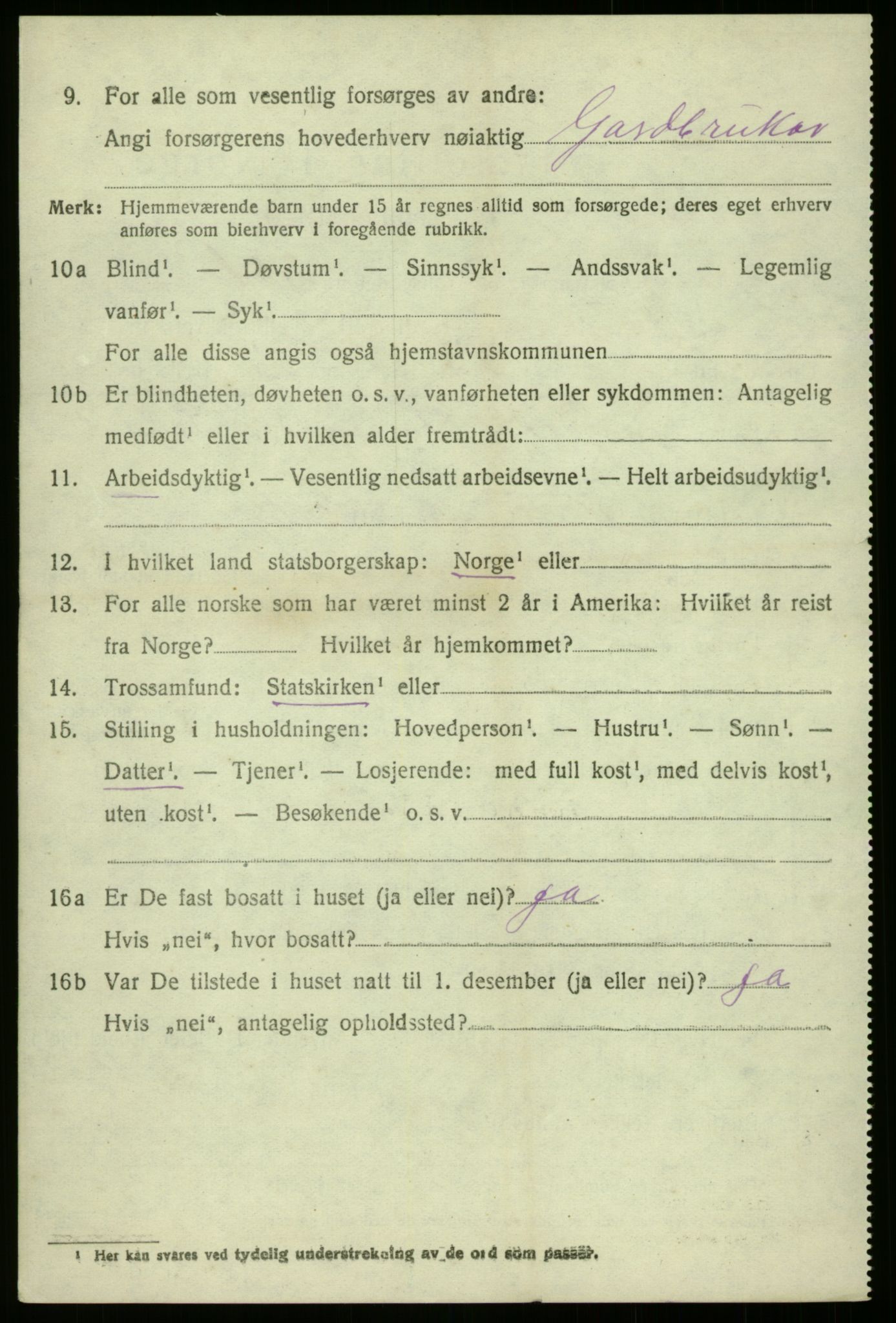 SAB, 1920 census for Gulen, 1920, p. 3494