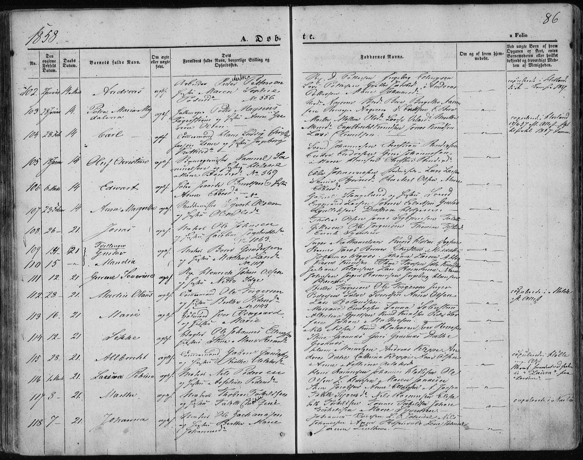 Domkirken sokneprestkontor, AV/SAST-A-101812/001/30/30BA/L0017: Parish register (official) no. A 16, 1855-1867, p. 86