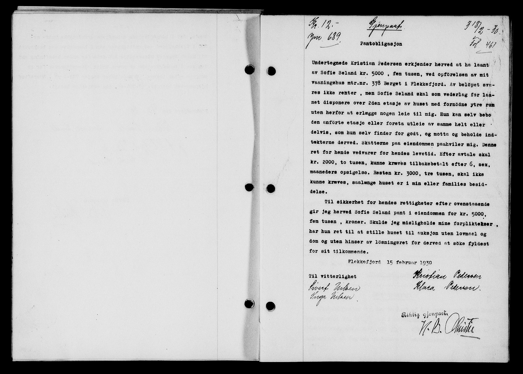 Flekkefjord sorenskriveri, SAK/1221-0001/G/Gb/Gba/L0045: Mortgage book no. 43, 1929-1930, Deed date: 18.02.1930