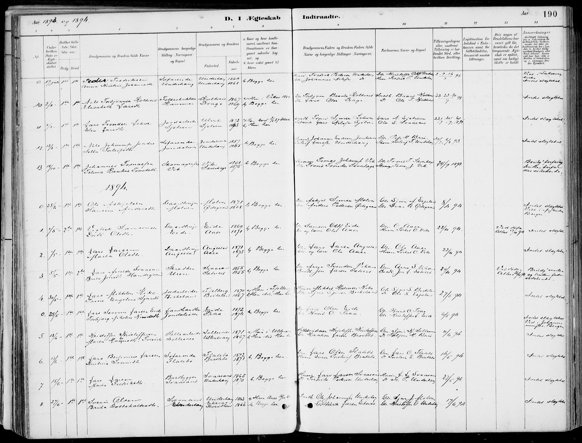Strandebarm sokneprestembete, SAB/A-78401/H/Haa: Parish register (official) no. E  1, 1886-1908, p. 190