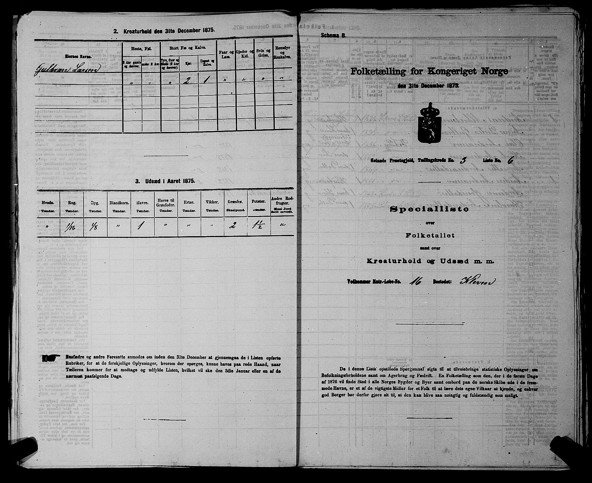 RA, 1875 census for 0221P Høland, 1875, p. 437