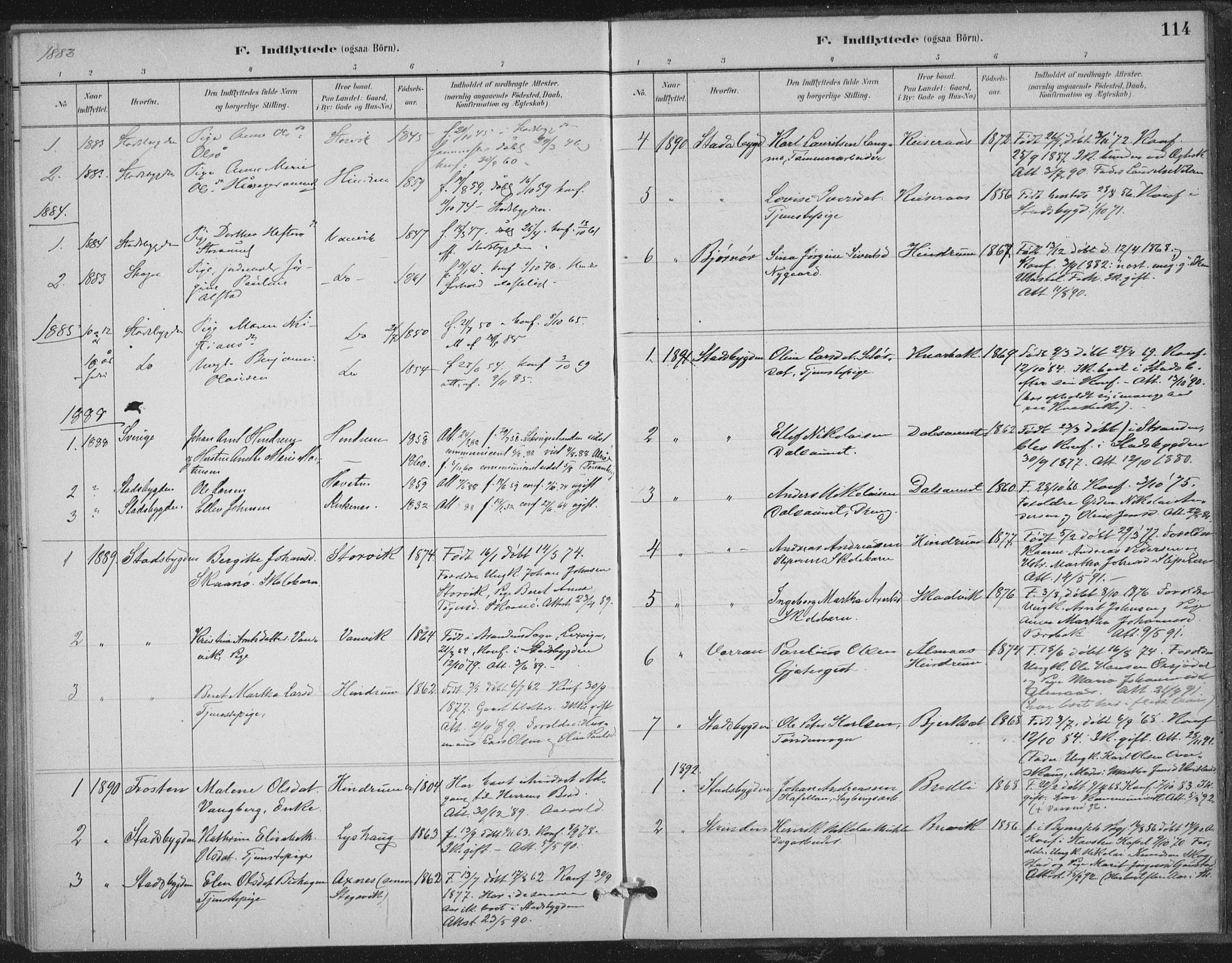 Ministerialprotokoller, klokkerbøker og fødselsregistre - Nord-Trøndelag, SAT/A-1458/702/L0023: Parish register (official) no. 702A01, 1883-1897, p. 114