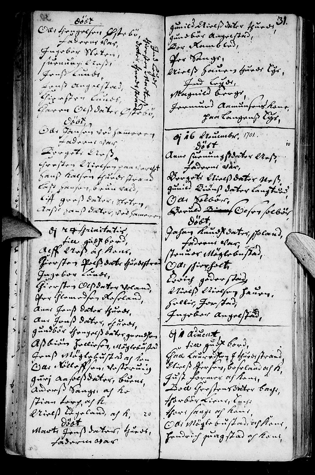 Holt sokneprestkontor, AV/SAK-1111-0021/F/Fb/L0001: Parish register (copy) no. B 1, 1699-1705, p. 31