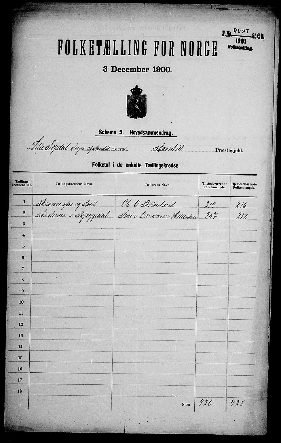 SAK, 1900 census for Åmli, 1900, p. 2