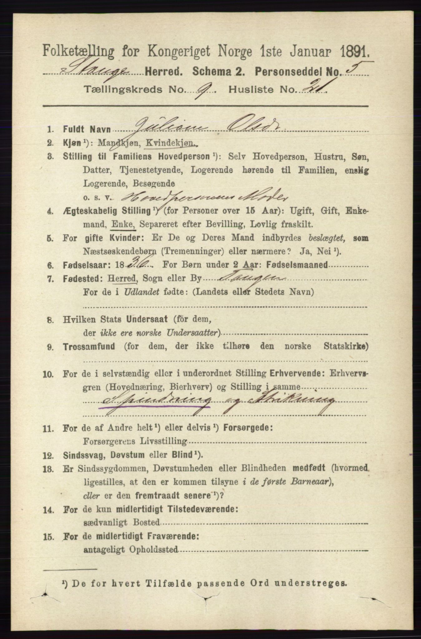 RA, 1891 census for 0417 Stange, 1891, p. 6176