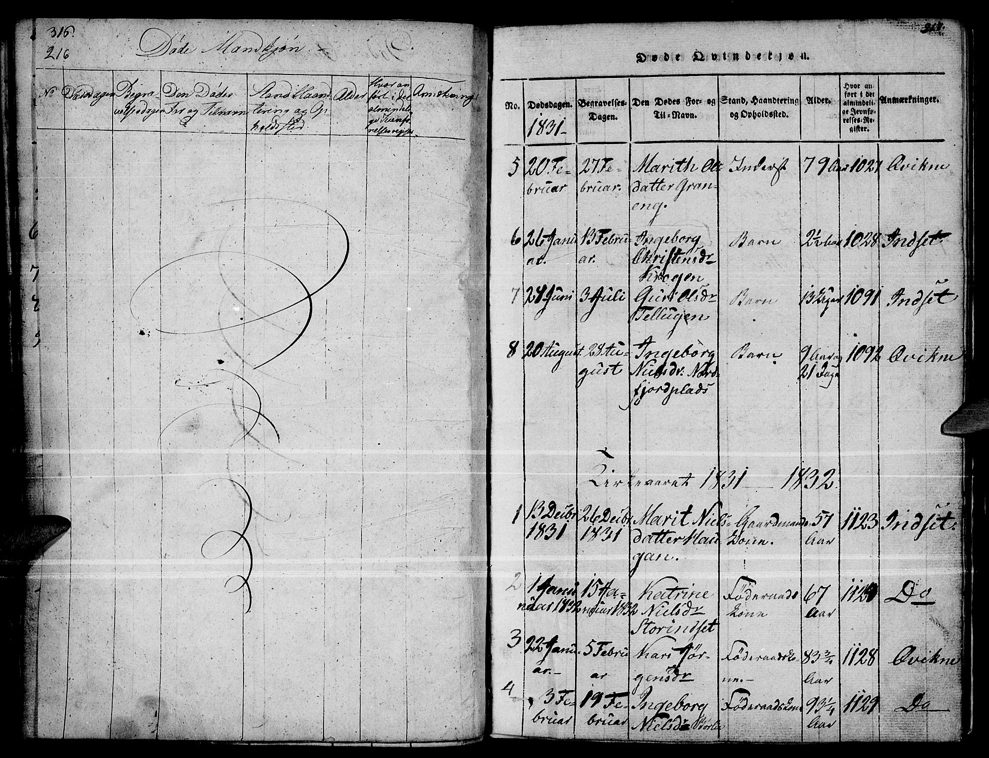 Kvikne prestekontor, AV/SAH-PREST-064/H/Ha/Haa/L0004: Parish register (official) no. 4, 1815-1840, p. 216-217