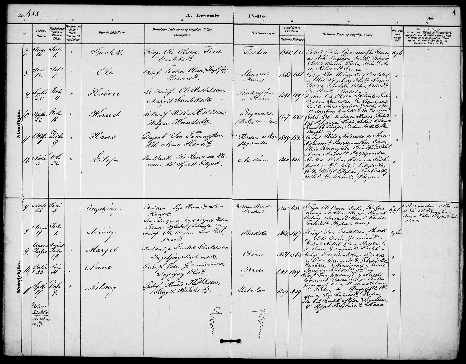 Gransherad kirkebøker, SAKO/A-267/F/Fb/L0005: Parish register (official) no. II 5, 1887-1916, p. 4