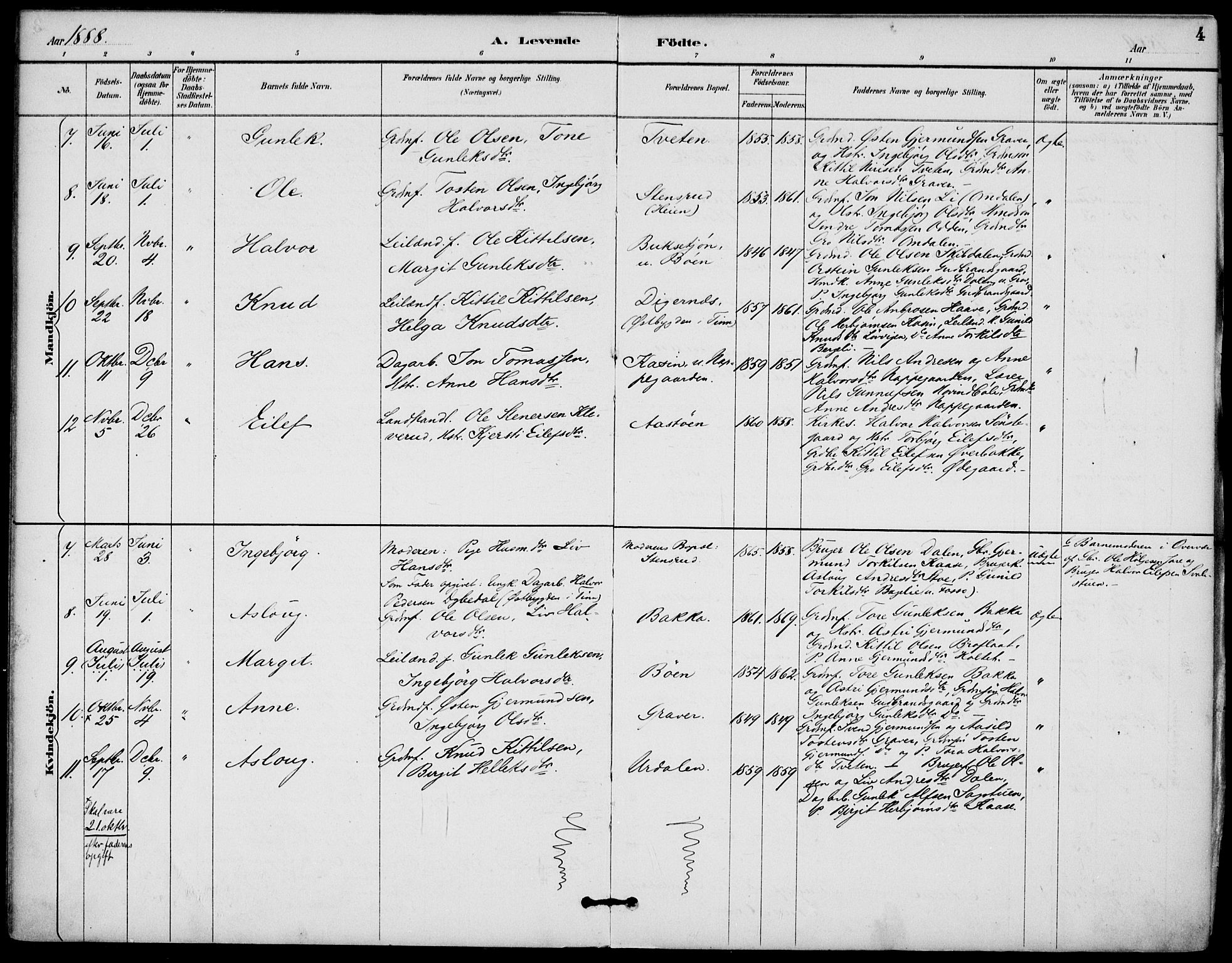 Gransherad kirkebøker, AV/SAKO-A-267/F/Fb/L0005: Parish register (official) no. II 5, 1887-1916, p. 4