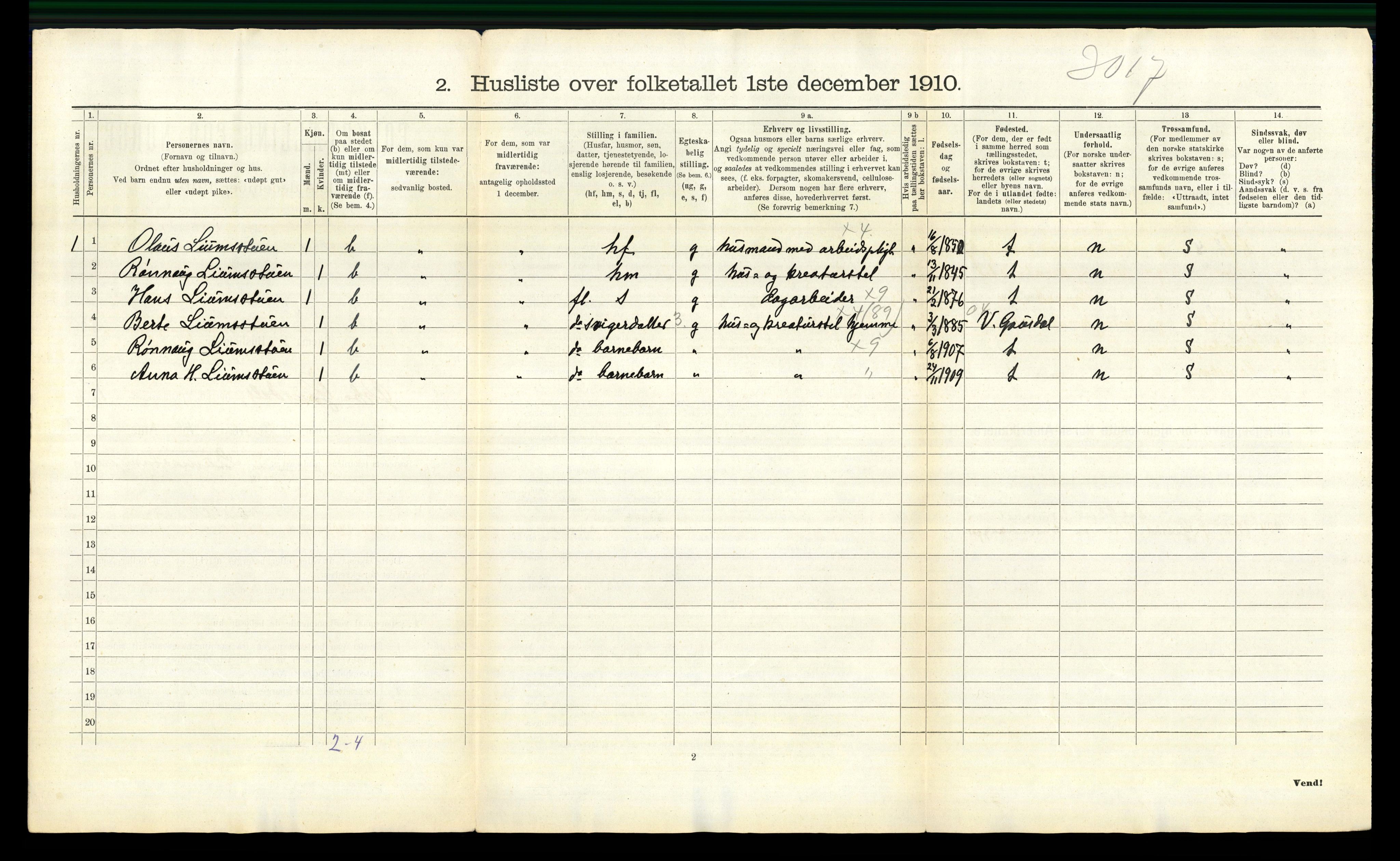 RA, 1910 census for Østre Gausdal, 1910, p. 41