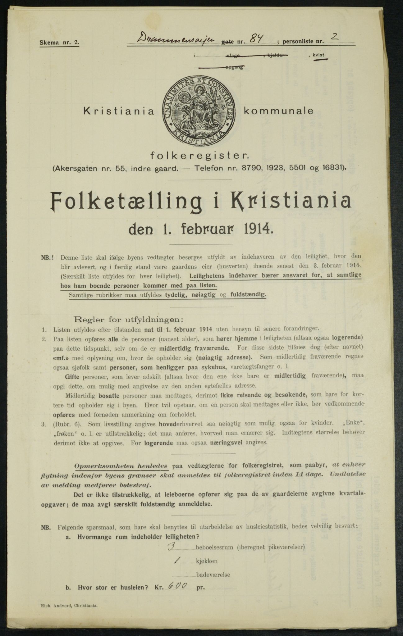 OBA, Municipal Census 1914 for Kristiania, 1914, p. 17085