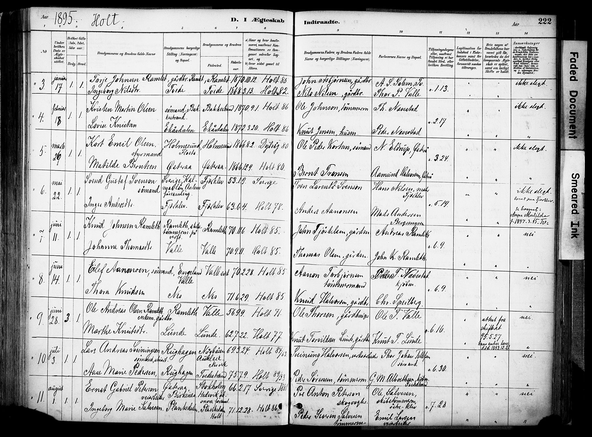 Holt sokneprestkontor, AV/SAK-1111-0021/F/Fa/L0012: Parish register (official) no. A 12, 1885-1907, p. 222