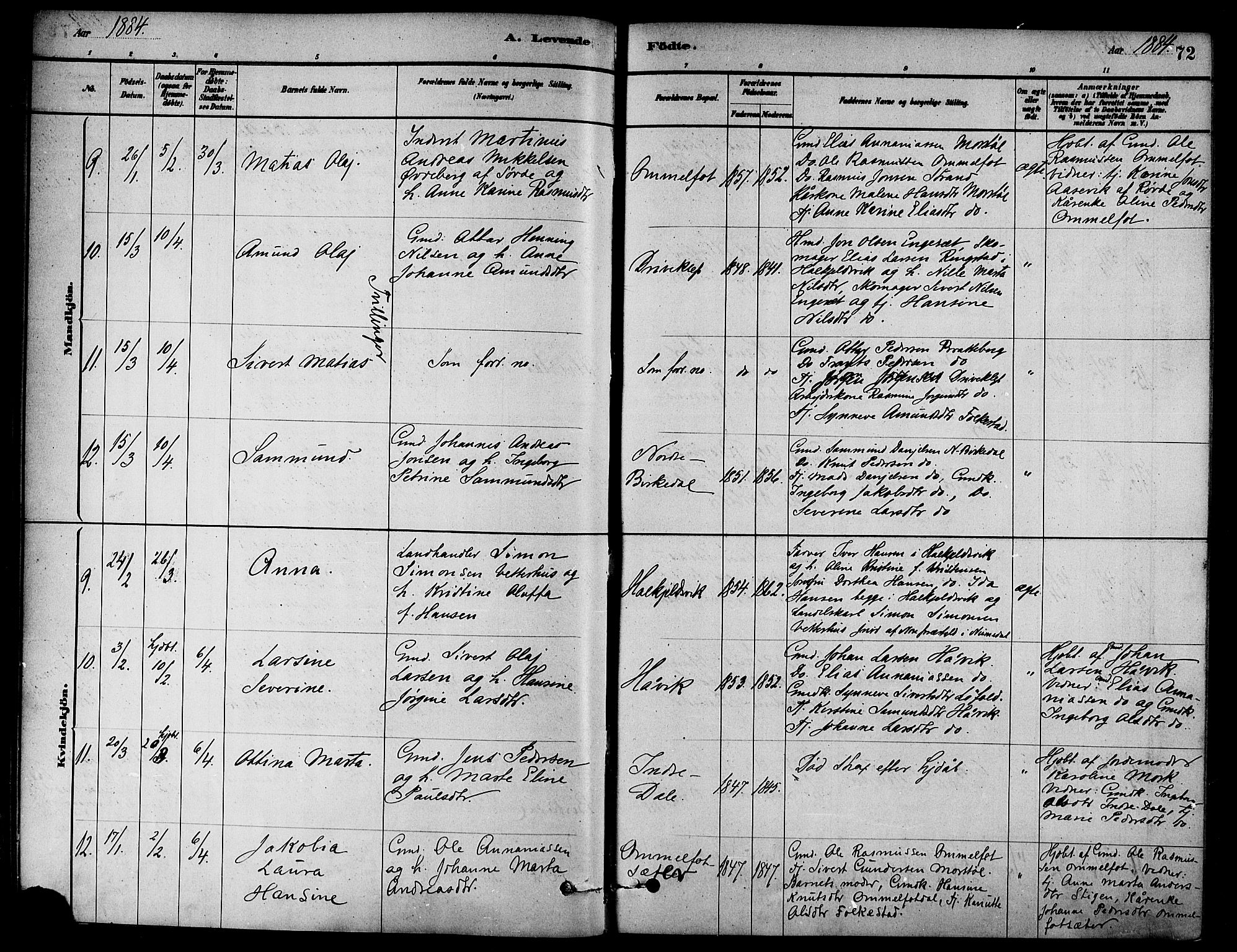 Ministerialprotokoller, klokkerbøker og fødselsregistre - Møre og Romsdal, AV/SAT-A-1454/511/L0141: Parish register (official) no. 511A08, 1878-1890, p. 72