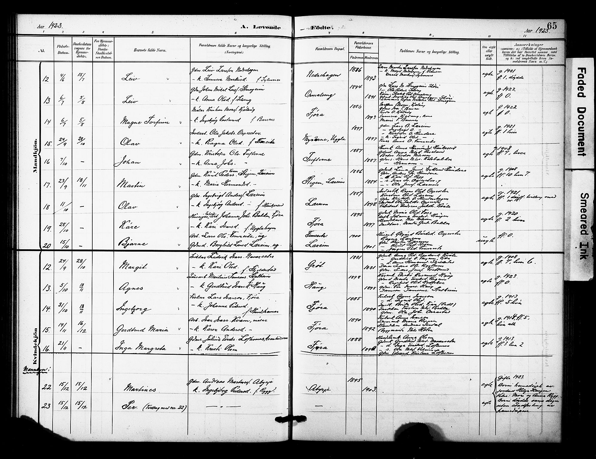 Sogndal sokneprestembete, AV/SAB-A-81301/H/Hab/Haba/L0002: Parish register (copy) no. A 2, 1908-1924, p. 65