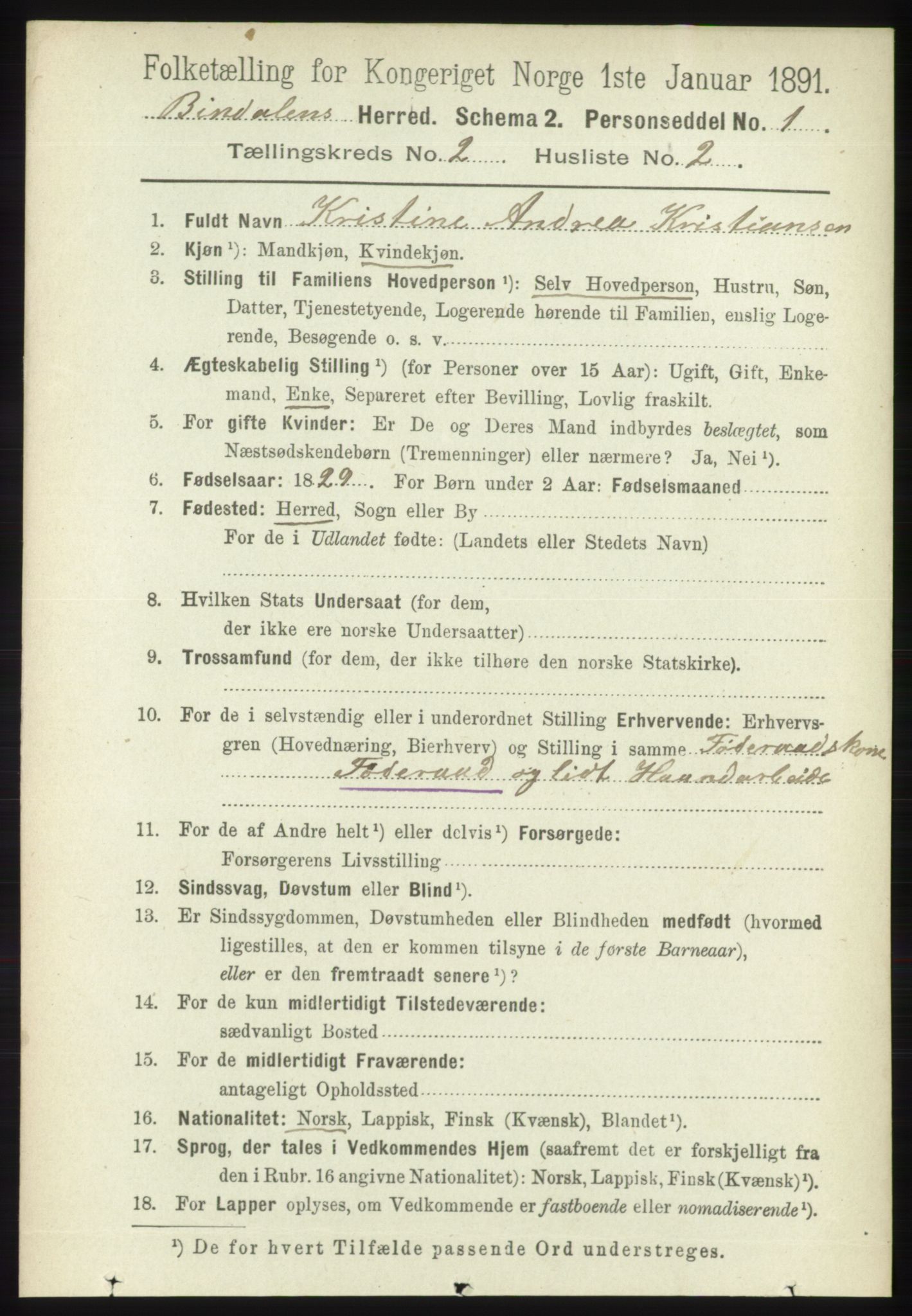 RA, 1891 census for 1811 Bindal, 1891, p. 285