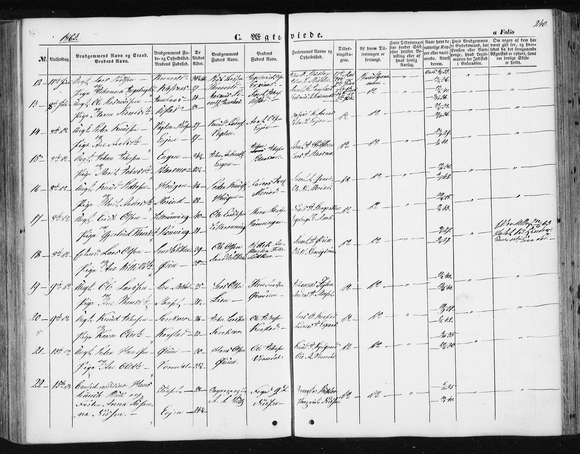 Ministerialprotokoller, klokkerbøker og fødselsregistre - Sør-Trøndelag, SAT/A-1456/668/L0806: Parish register (official) no. 668A06, 1854-1869, p. 240