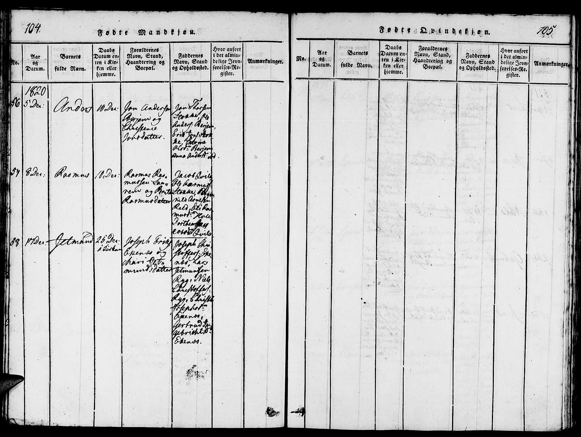 Gloppen sokneprestembete, AV/SAB-A-80101/H/Hab/Haba/L0001: Parish register (copy) no. A 1, 1816-1827, p. 104-105