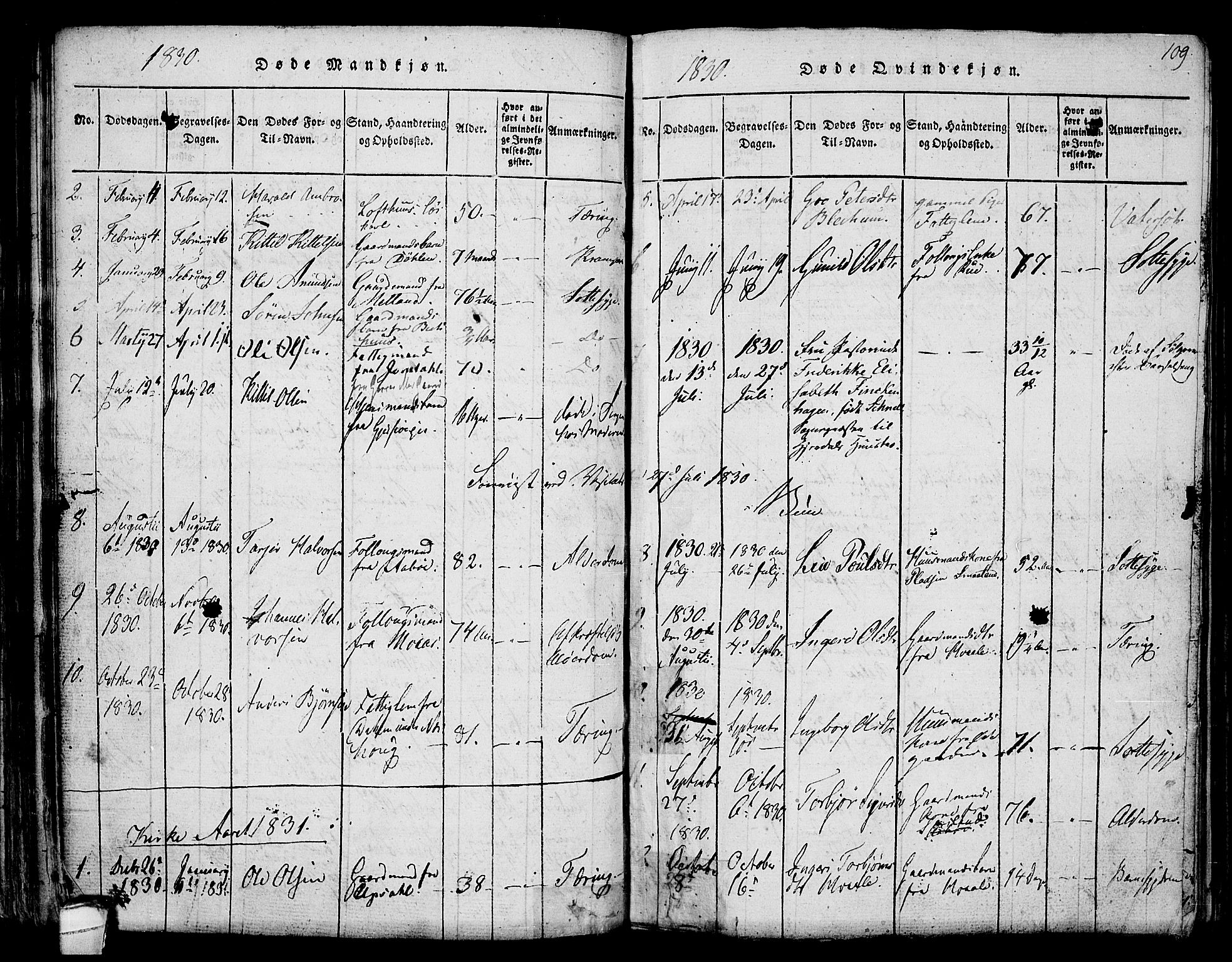 Hjartdal kirkebøker, AV/SAKO-A-270/F/Fa/L0007: Parish register (official) no. I 7, 1815-1843, p. 109