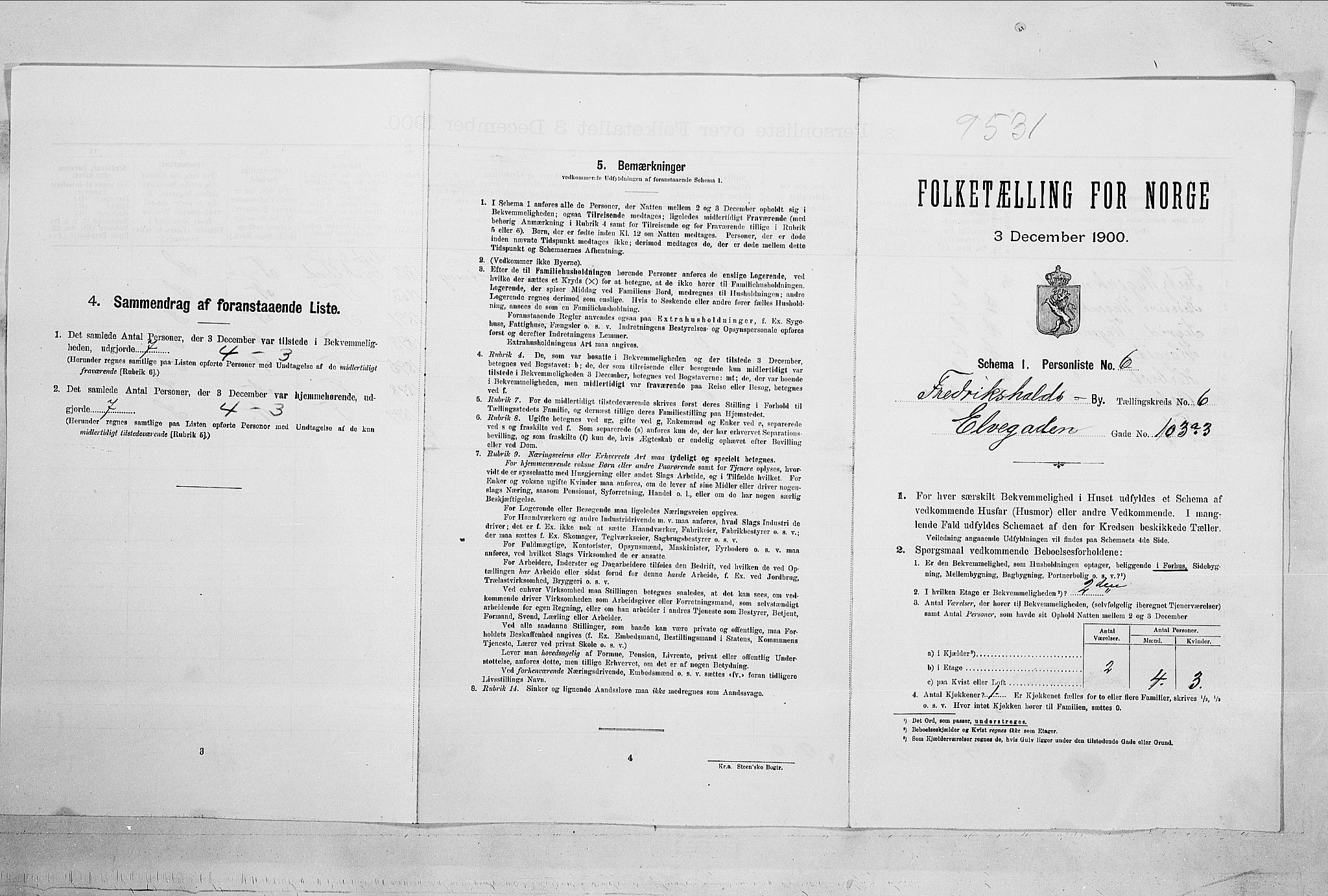 SAO, 1900 census for Fredrikshald, 1900