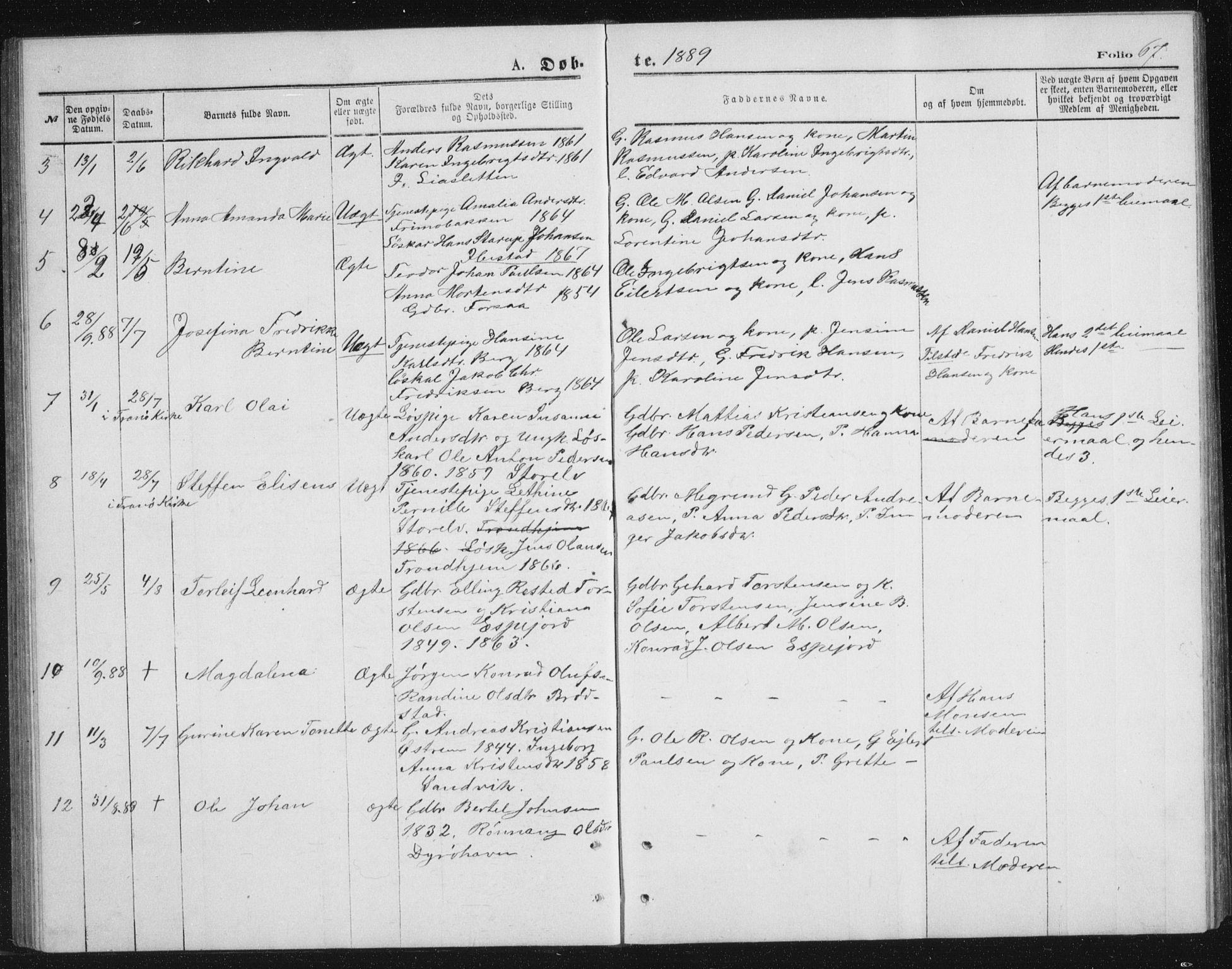 Tranøy sokneprestkontor, AV/SATØ-S-1313/I/Ia/Iab/L0013klokker: Parish register (copy) no. 13, 1874-1896, p. 67