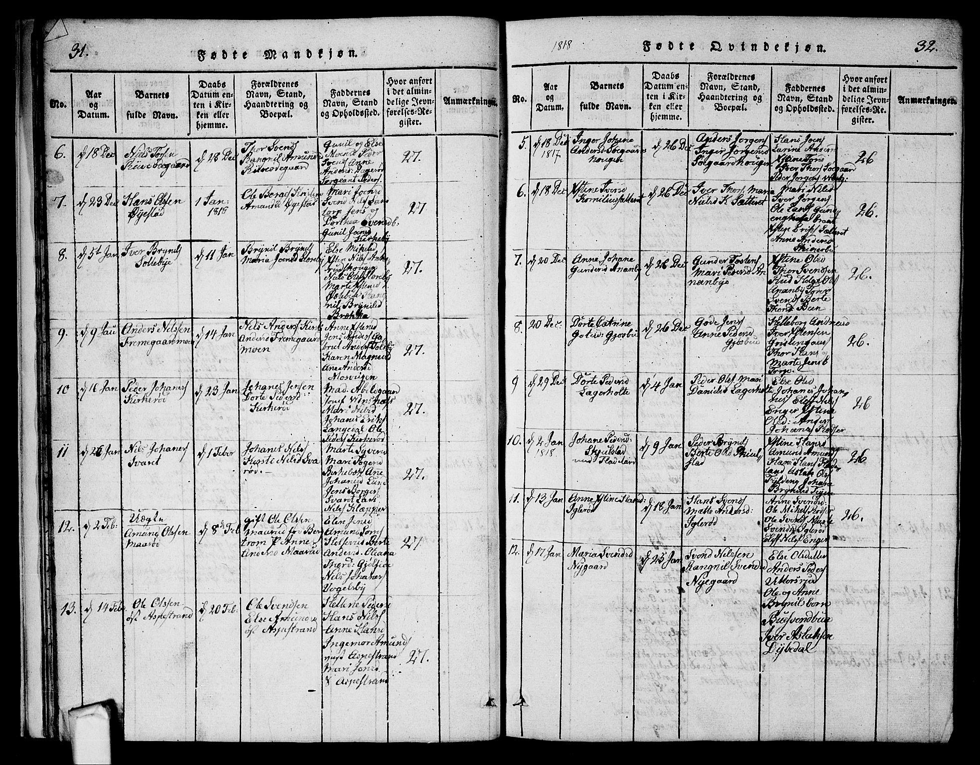 Aremark prestekontor Kirkebøker, AV/SAO-A-10899/G/Ga/L0001: Parish register (copy) no.  I 1, 1814-1834, p. 31-32