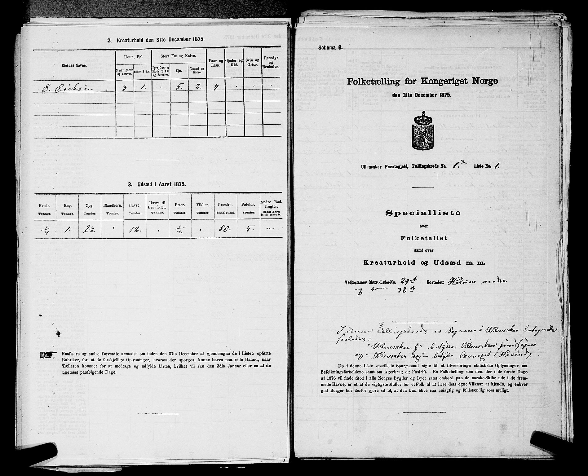 RA, 1875 census for 0235P Ullensaker, 1875, p. 93