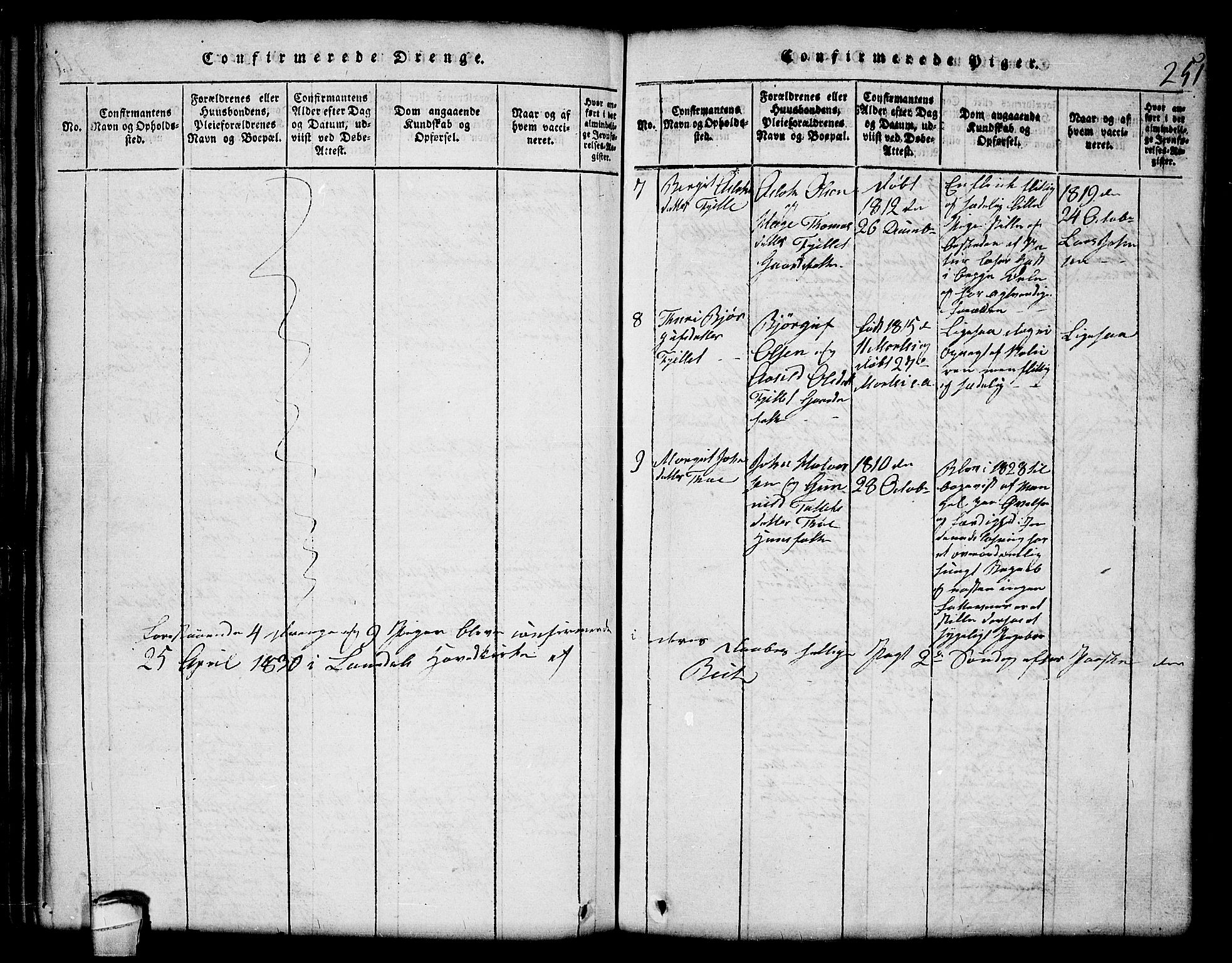 Lårdal kirkebøker, SAKO/A-284/G/Gc/L0001: Parish register (copy) no. III 1, 1815-1854, p. 251