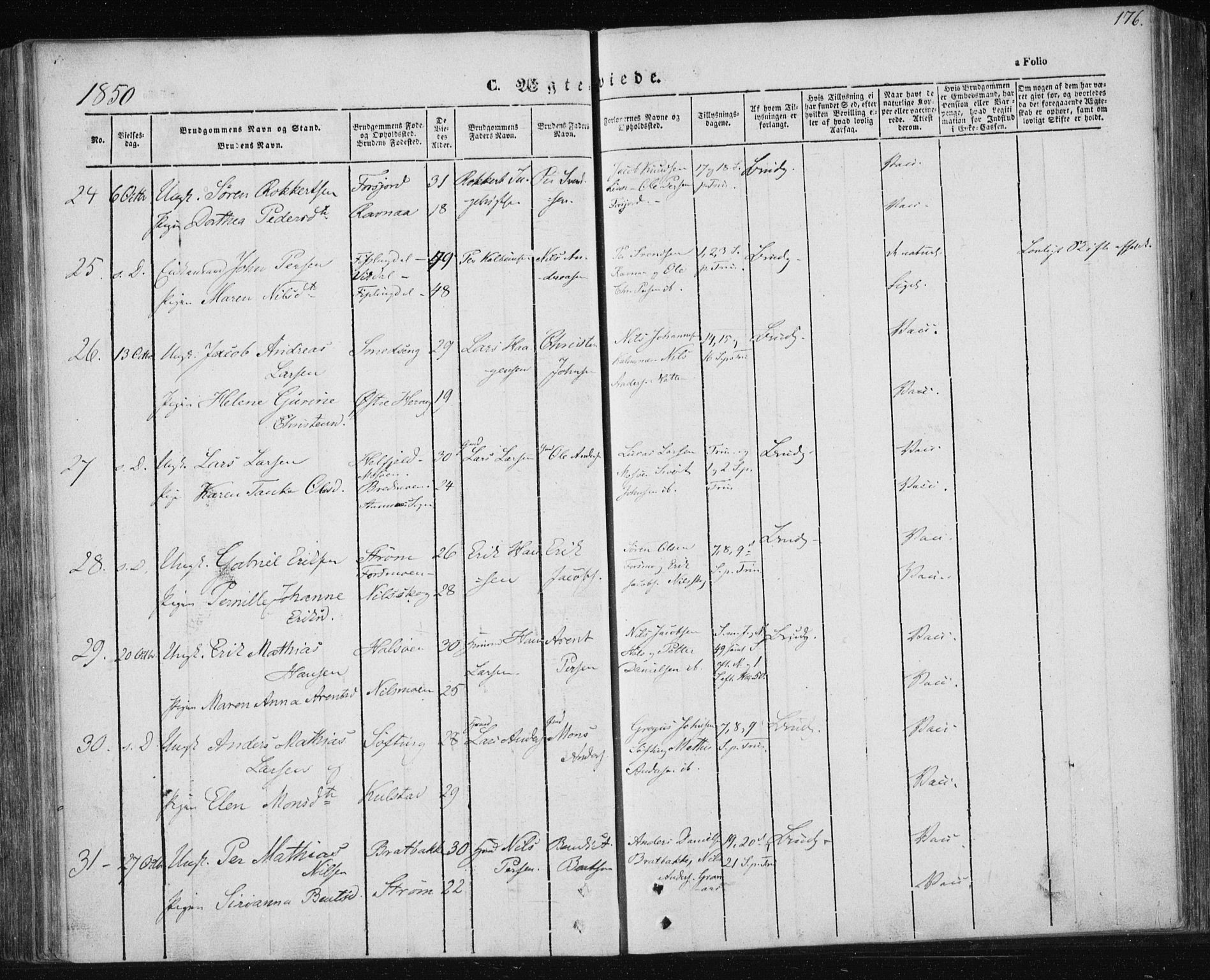 Ministerialprotokoller, klokkerbøker og fødselsregistre - Nordland, AV/SAT-A-1459/820/L0291: Parish register (official) no. 820A12, 1846-1854, p. 176