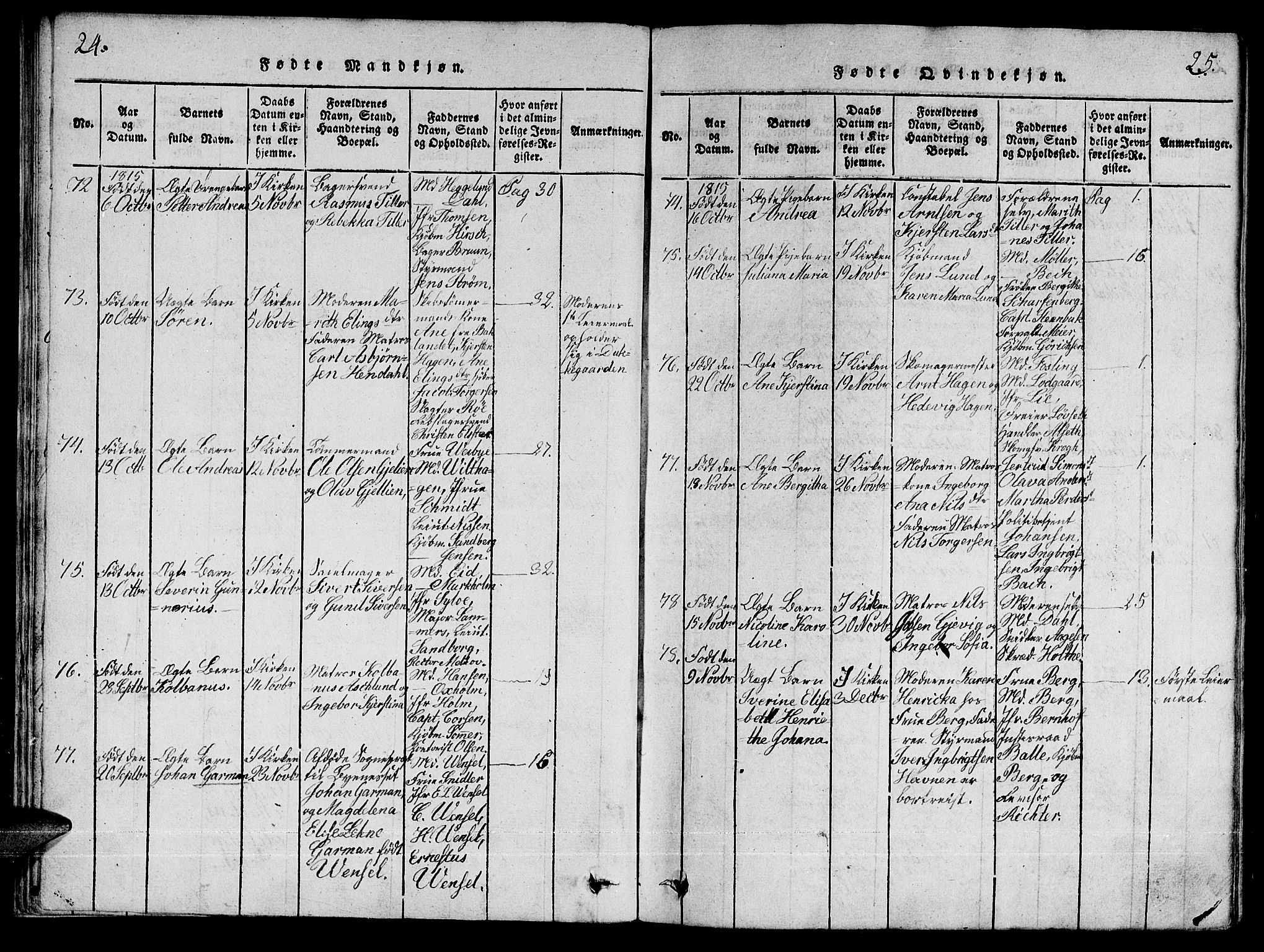 Ministerialprotokoller, klokkerbøker og fødselsregistre - Sør-Trøndelag, SAT/A-1456/601/L0043: Parish register (official) no. 601A11, 1815-1821, p. 24-25
