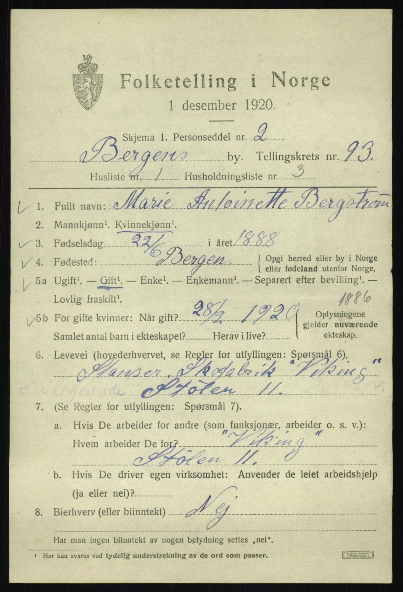 SAB, 1920 census for Bergen, 1920, p. 166421