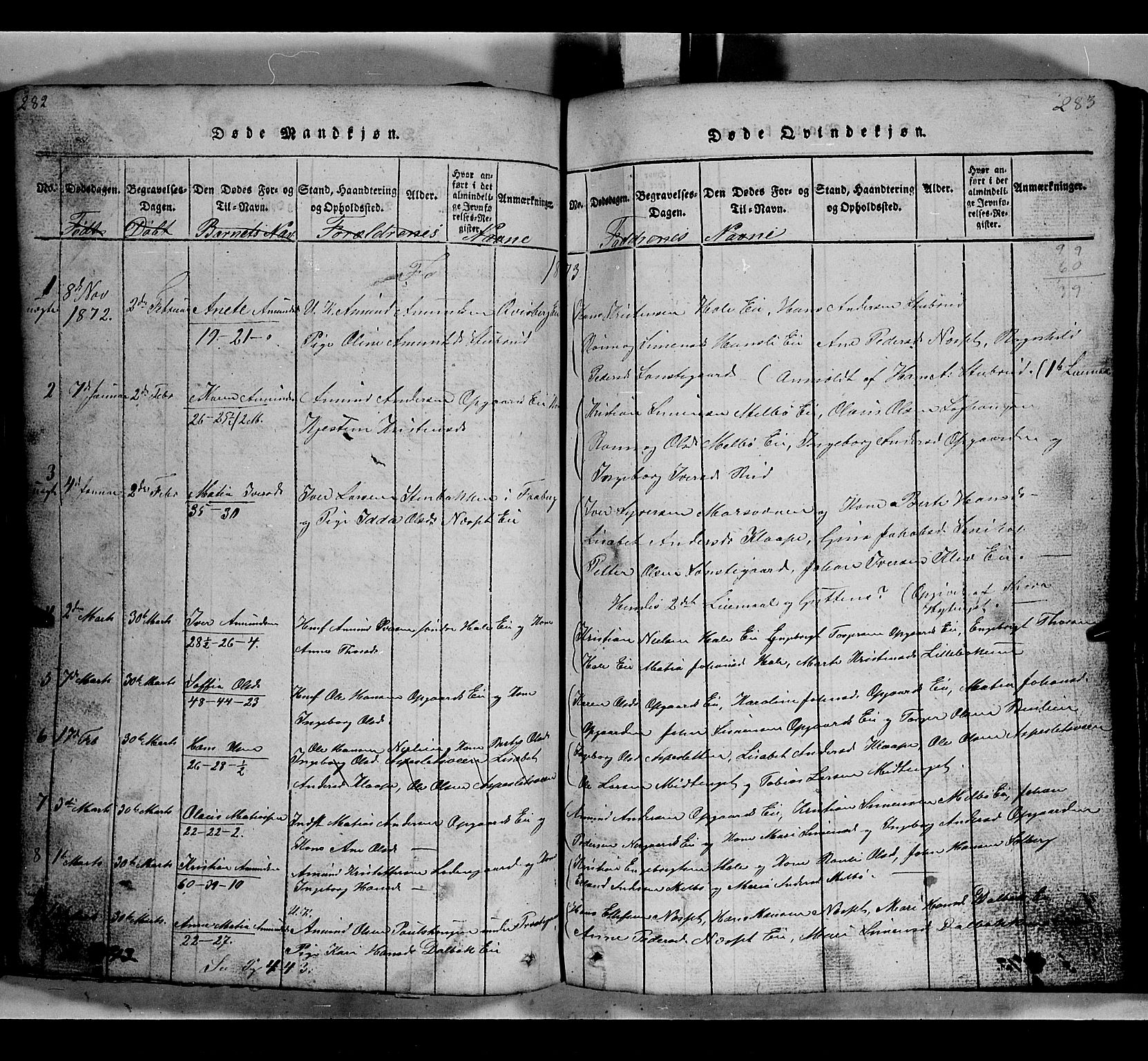 Gausdal prestekontor, SAH/PREST-090/H/Ha/Hab/L0002: Parish register (copy) no. 2, 1818-1874, p. 282-283