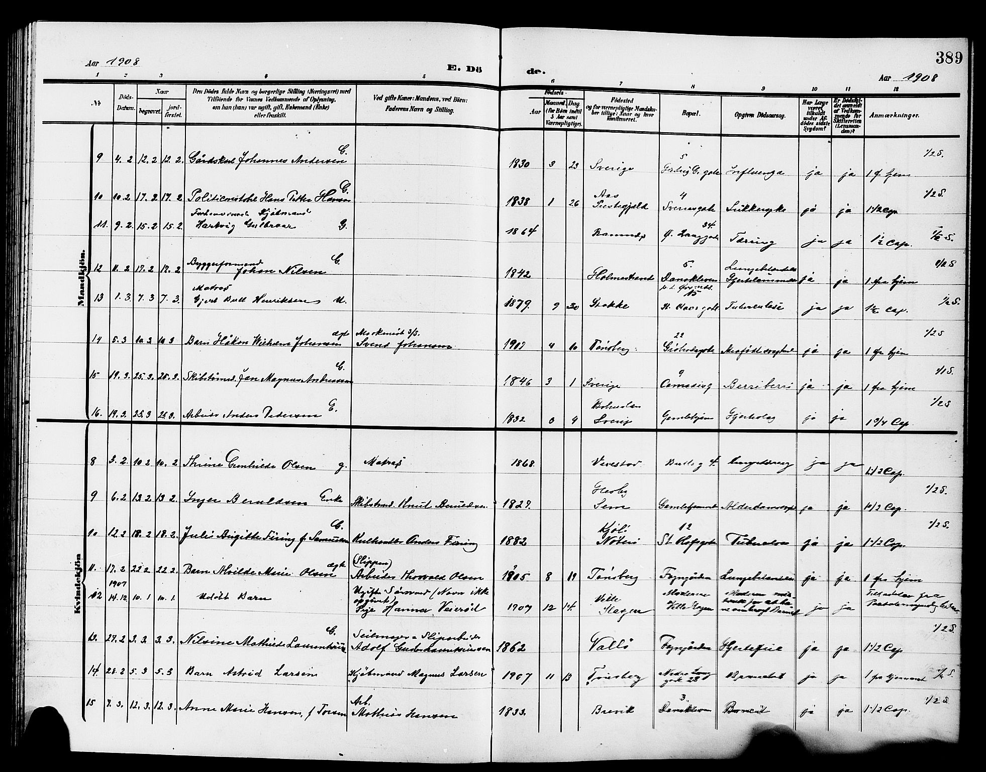 Tønsberg kirkebøker, AV/SAKO-A-330/G/Ga/L0008: Parish register (copy) no. 8, 1905-1912, p. 389