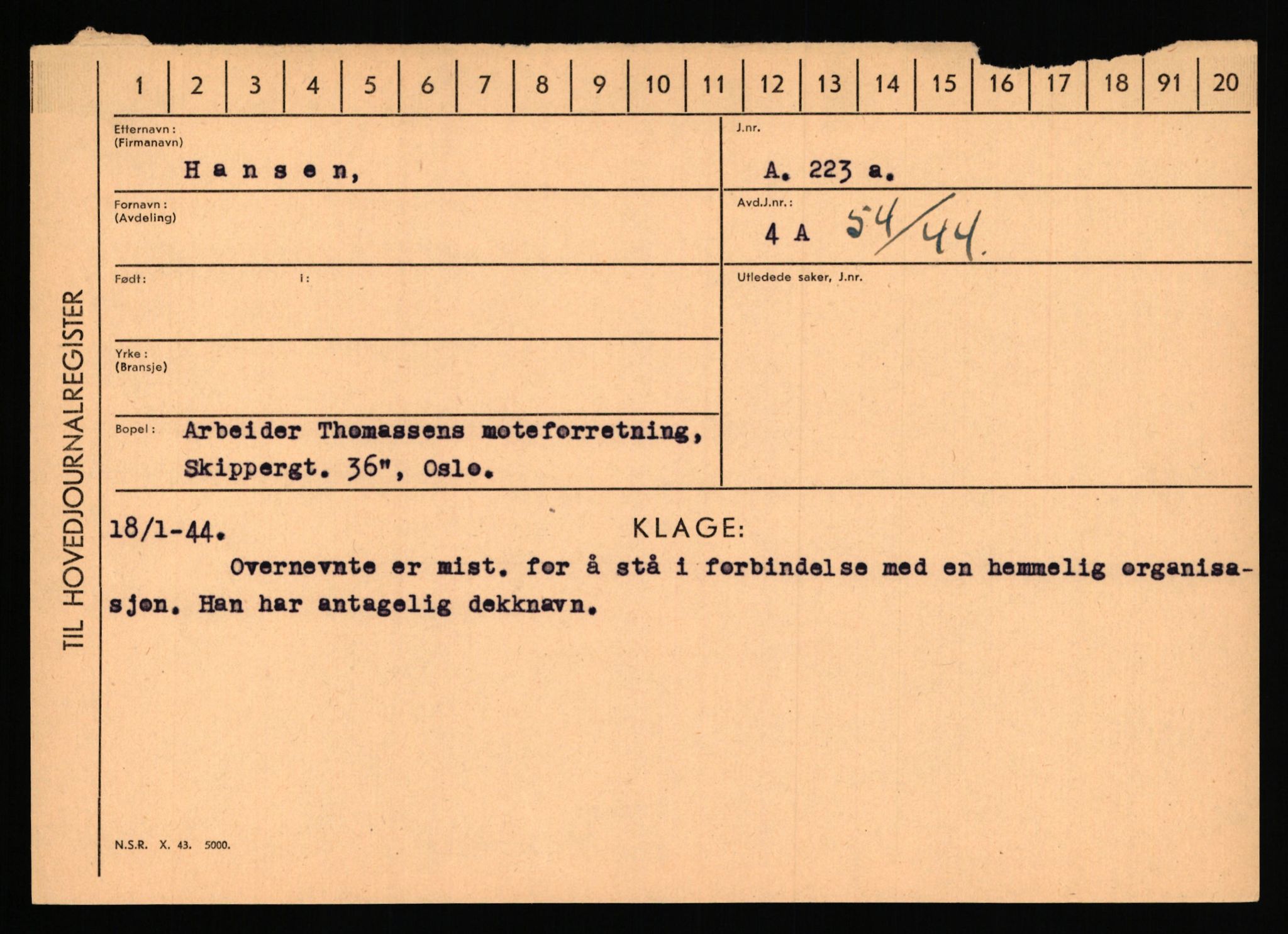 Statspolitiet - Hovedkontoret / Osloavdelingen, AV/RA-S-1329/C/Ca/L0006: Hanche - Hokstvedt, 1943-1945, p. 74