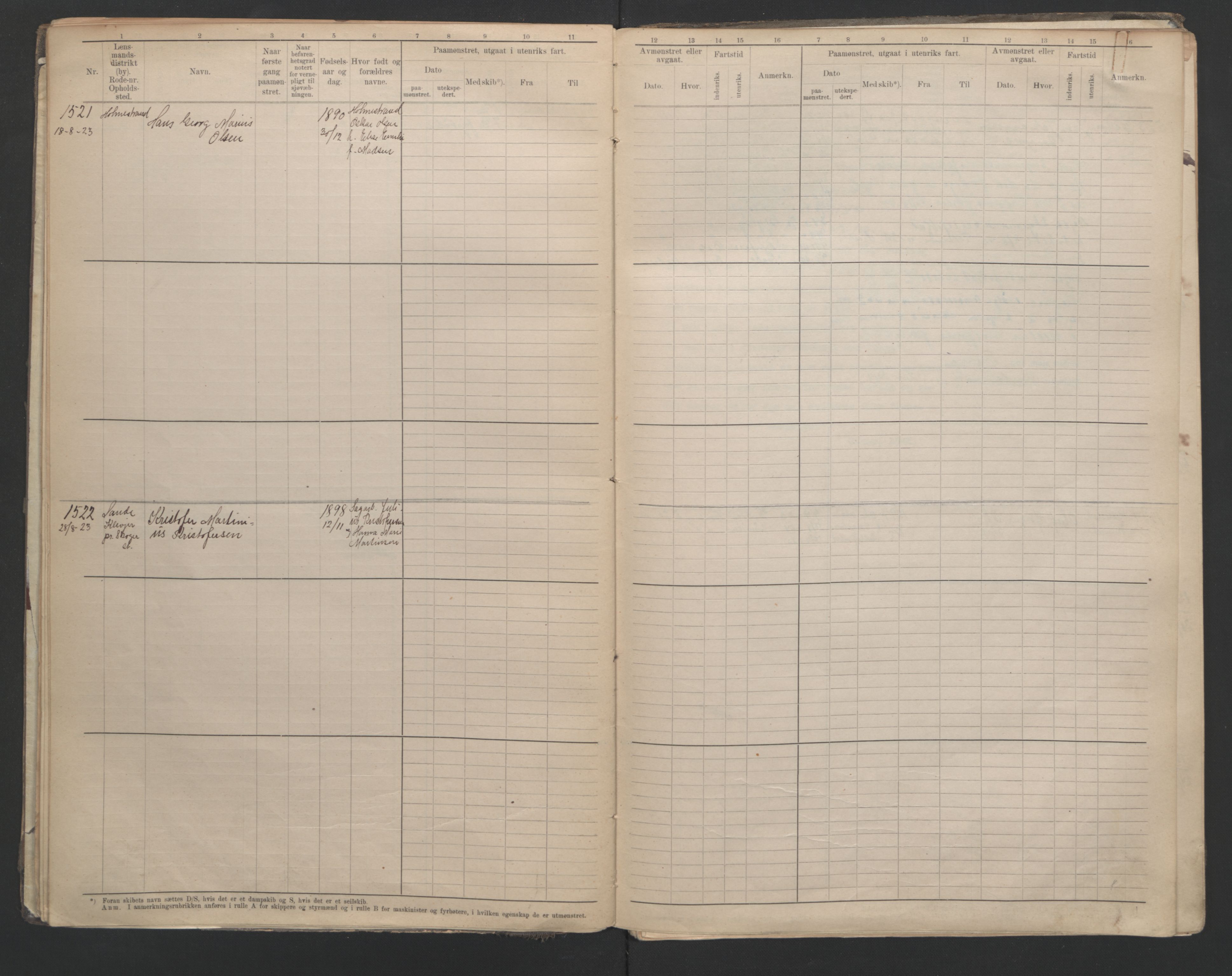 Holmestrand innrulleringskontor, AV/SAKO-A-1151/F/Fc/L0006: Hovedrulle, 1922-1929, p. 30