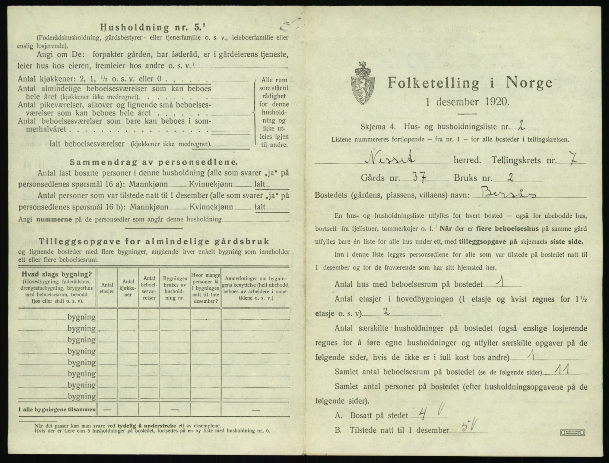 SAT, 1920 census for Nesset, 1920, p. 512