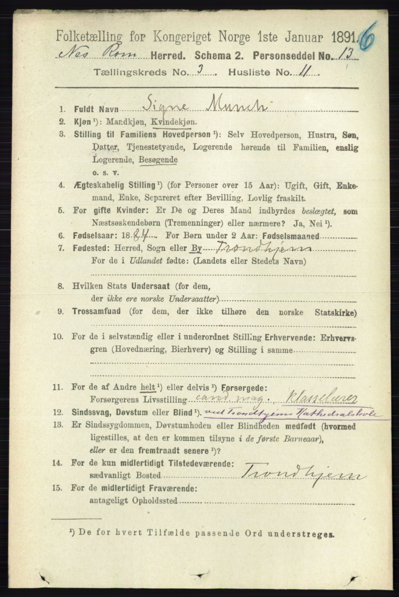 RA, 1891 census for 0236 Nes, 1891, p. 1676