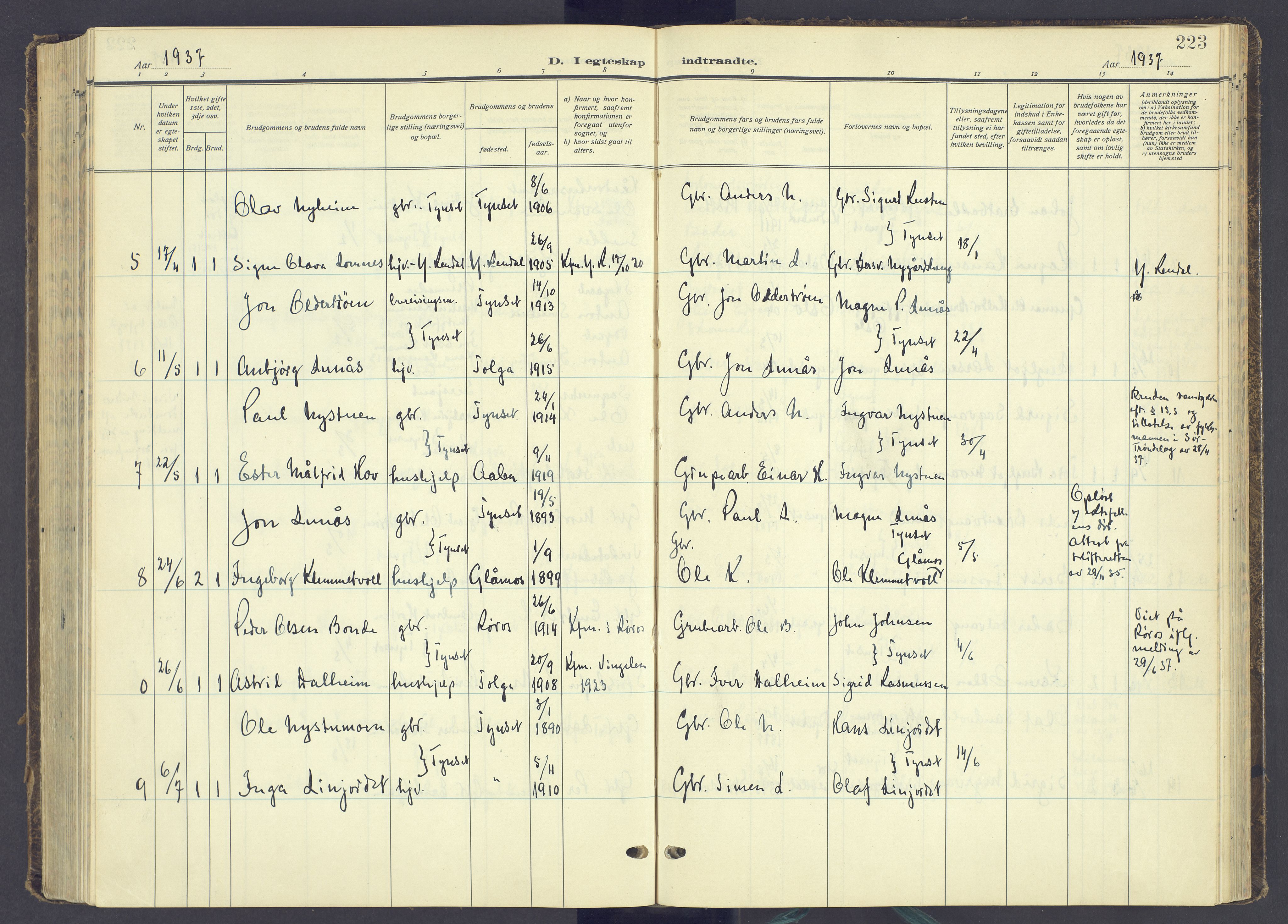 Tynset prestekontor, AV/SAH-PREST-058/H/Ha/Haa/L0027: Parish register (official) no. 27, 1930-1944, p. 223