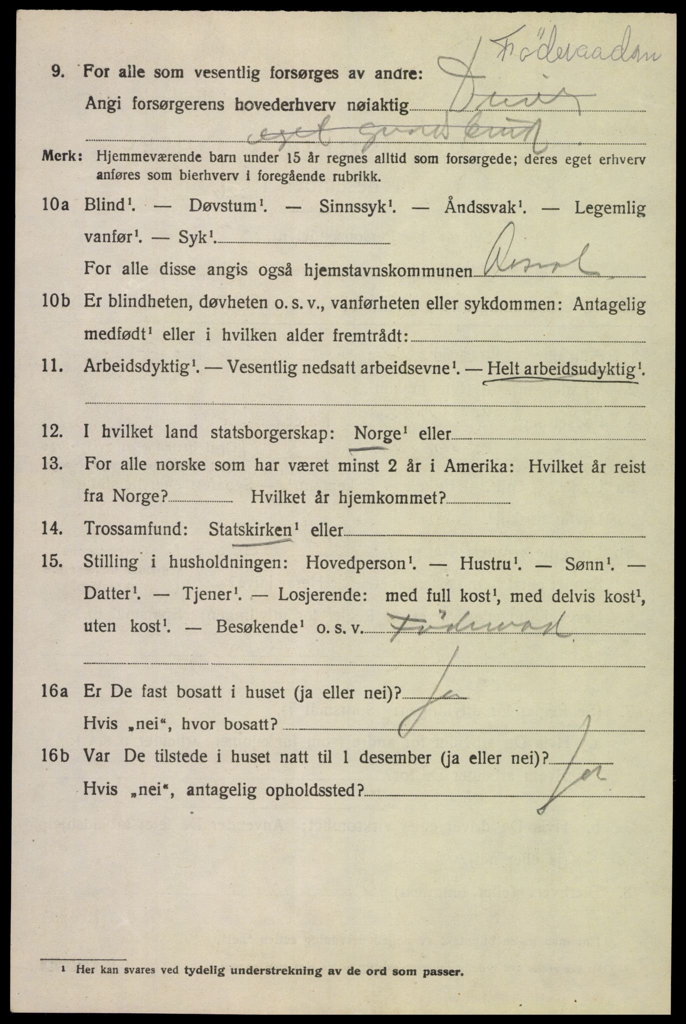 SAK, 1920 census for Åseral, 1920, p. 2039