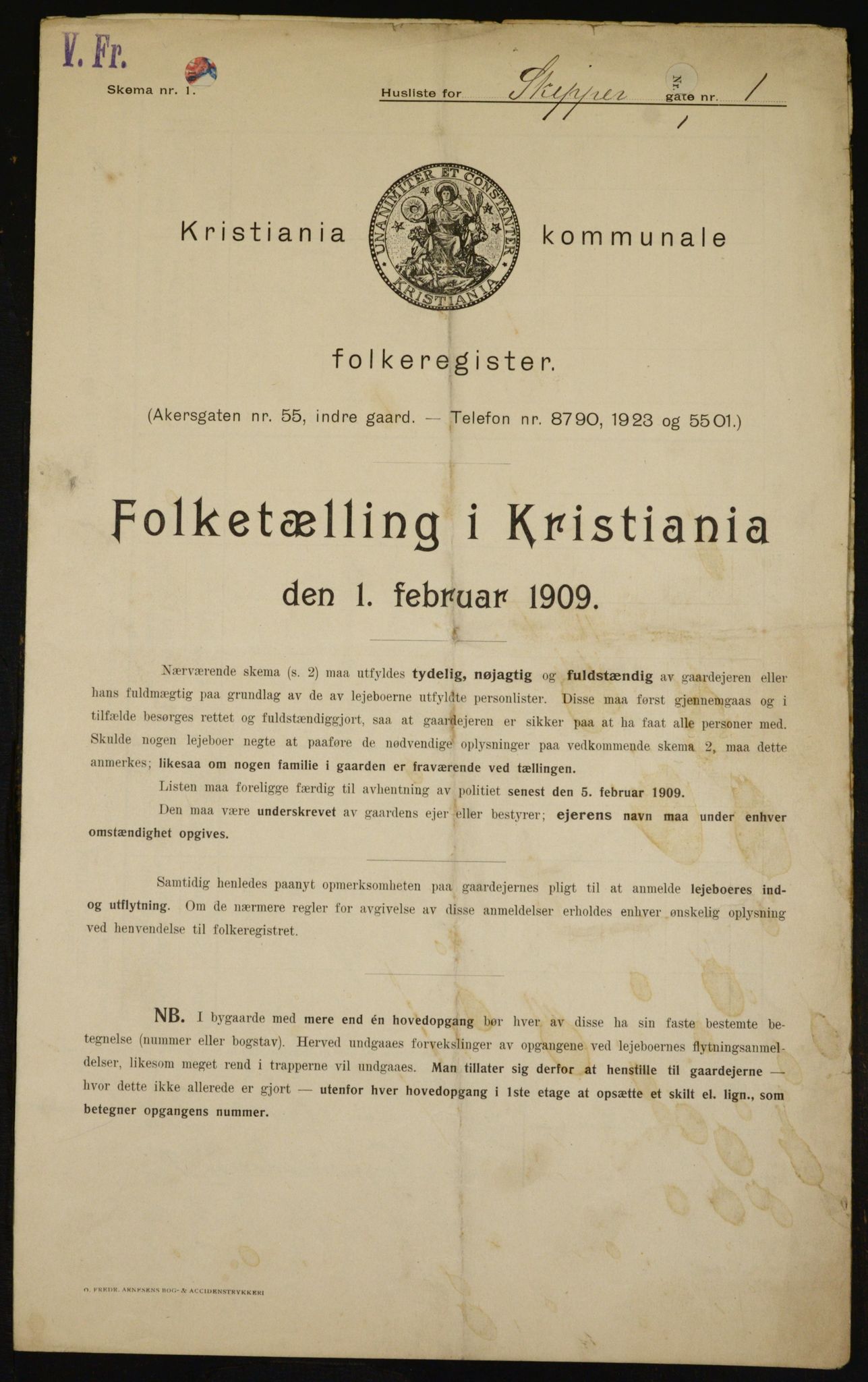 OBA, Municipal Census 1909 for Kristiania, 1909, p. 86505