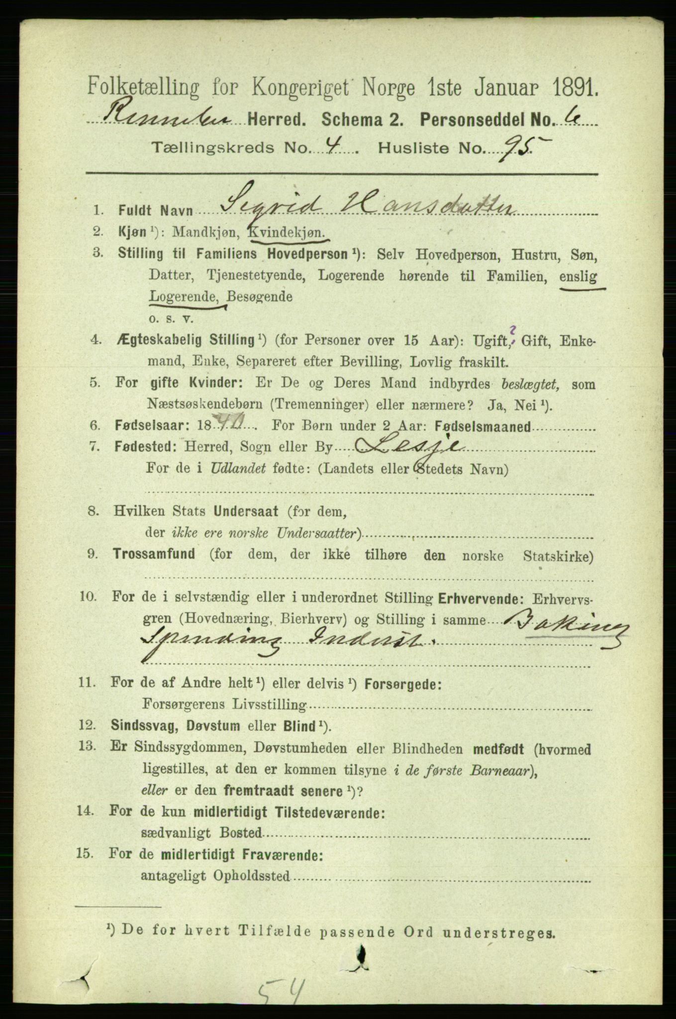 RA, 1891 census for 1635 Rennebu, 1891, p. 2552