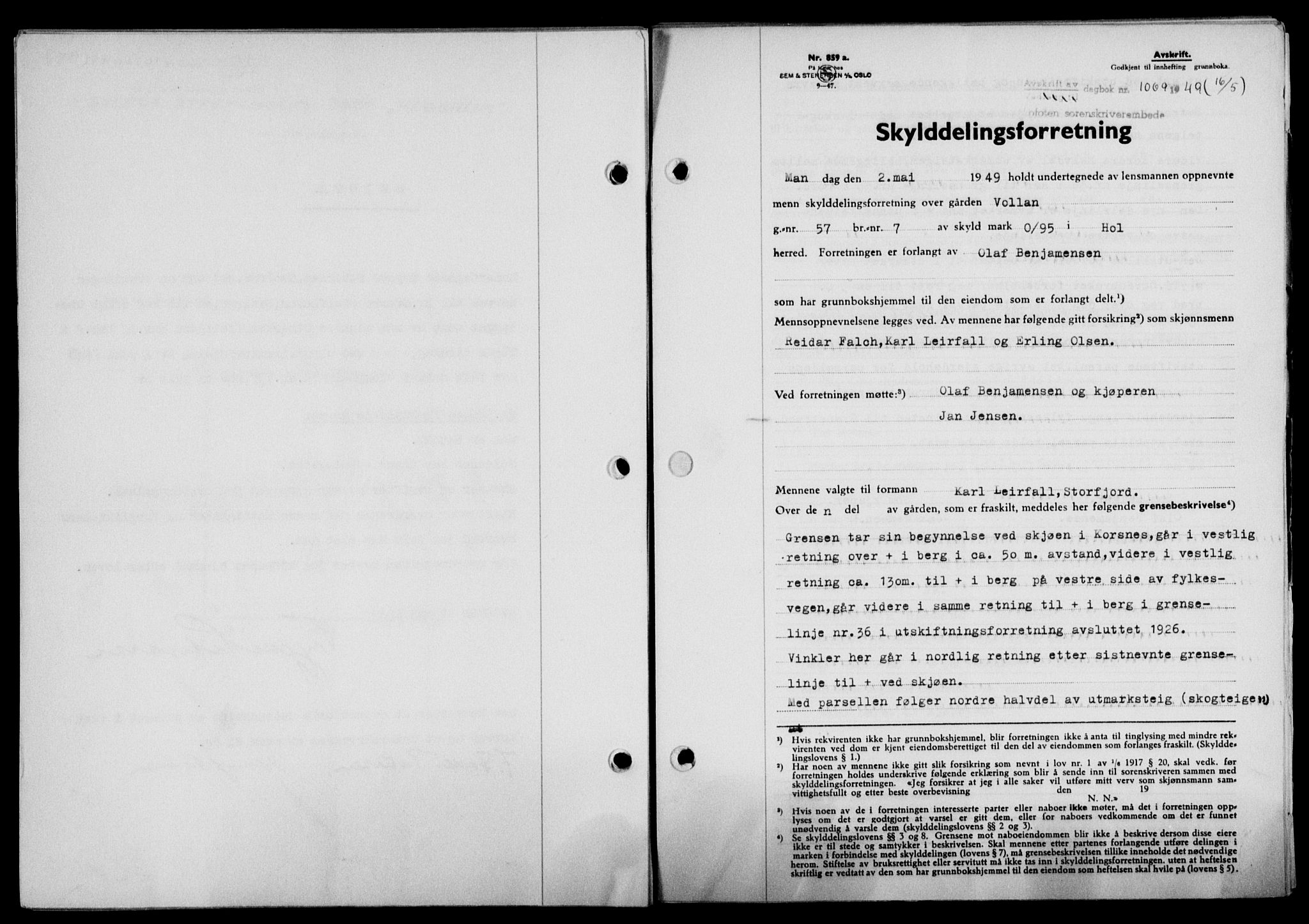 Lofoten sorenskriveri, SAT/A-0017/1/2/2C/L0020a: Mortgage book no. 20a, 1948-1949, Diary no: : 1069/1949