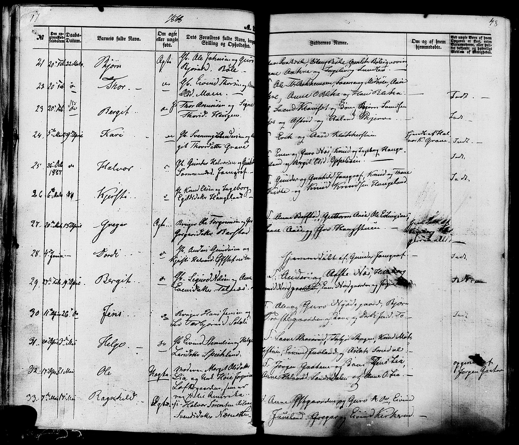 Seljord kirkebøker, AV/SAKO-A-20/F/Fa/L0013: Parish register (official) no. I 13, 1866-1876, p. 47-48