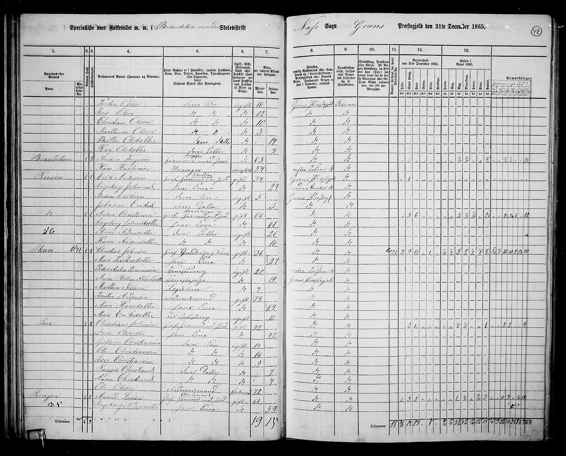 RA, 1865 census for Gran, 1865, p. 226