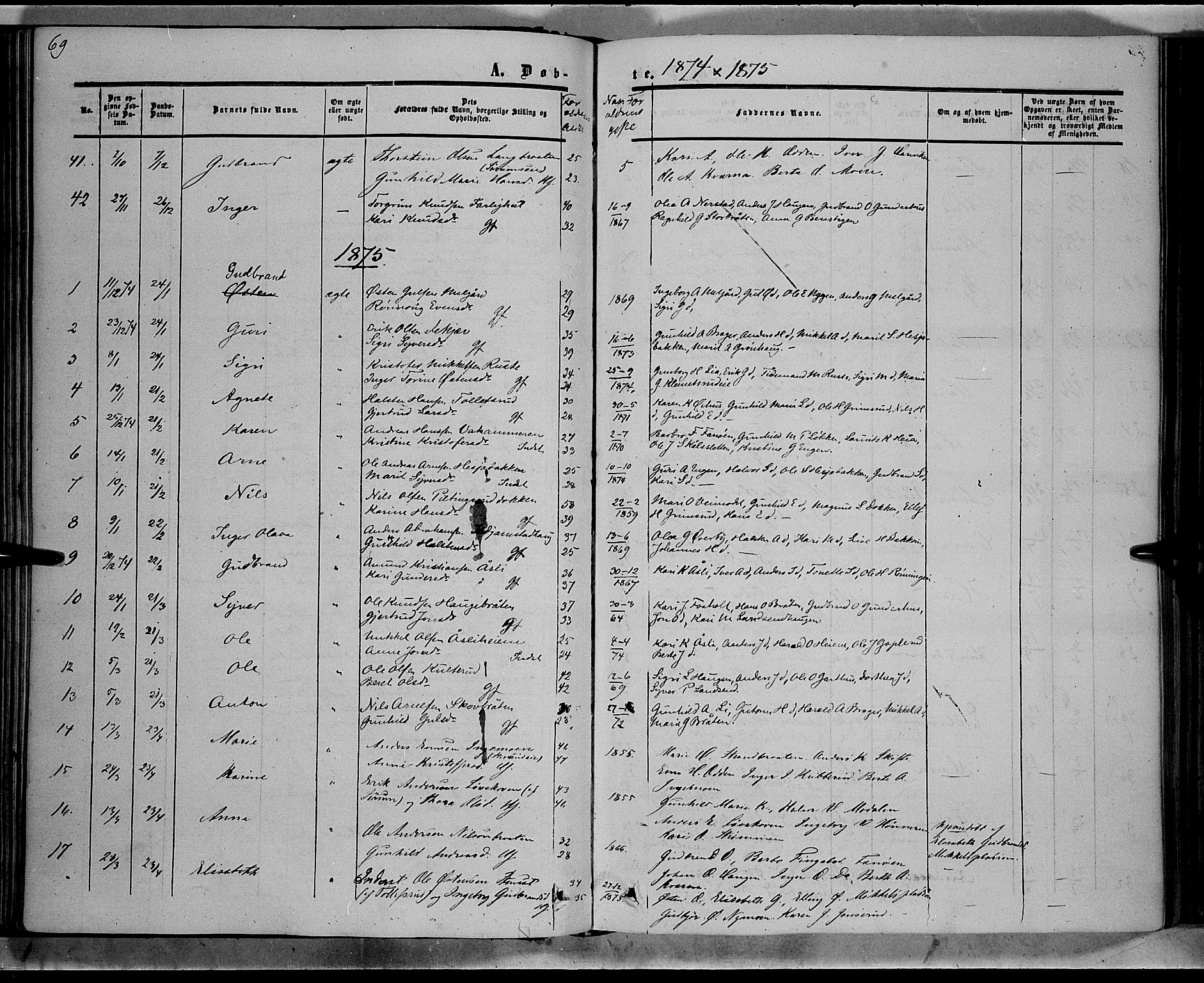 Sør-Aurdal prestekontor, AV/SAH-PREST-128/H/Ha/Haa/L0007: Parish register (official) no. 7, 1849-1876, p. 69