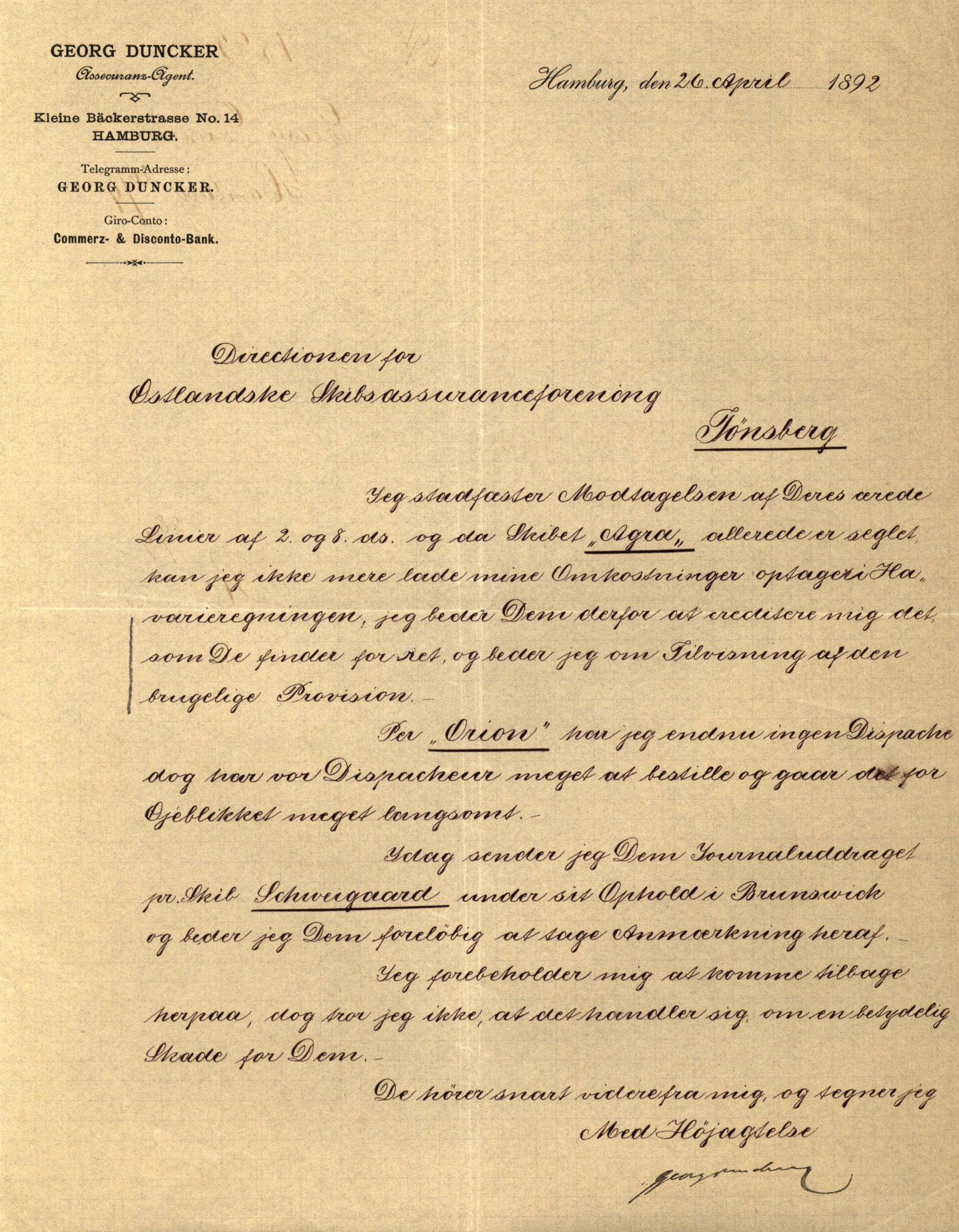 Pa 63 - Østlandske skibsassuranceforening, VEMU/A-1079/G/Ga/L0028/0001: Havaridokumenter / Kaleb, Cuba, Agra, Bertha, Olaf, 1892, p. 64