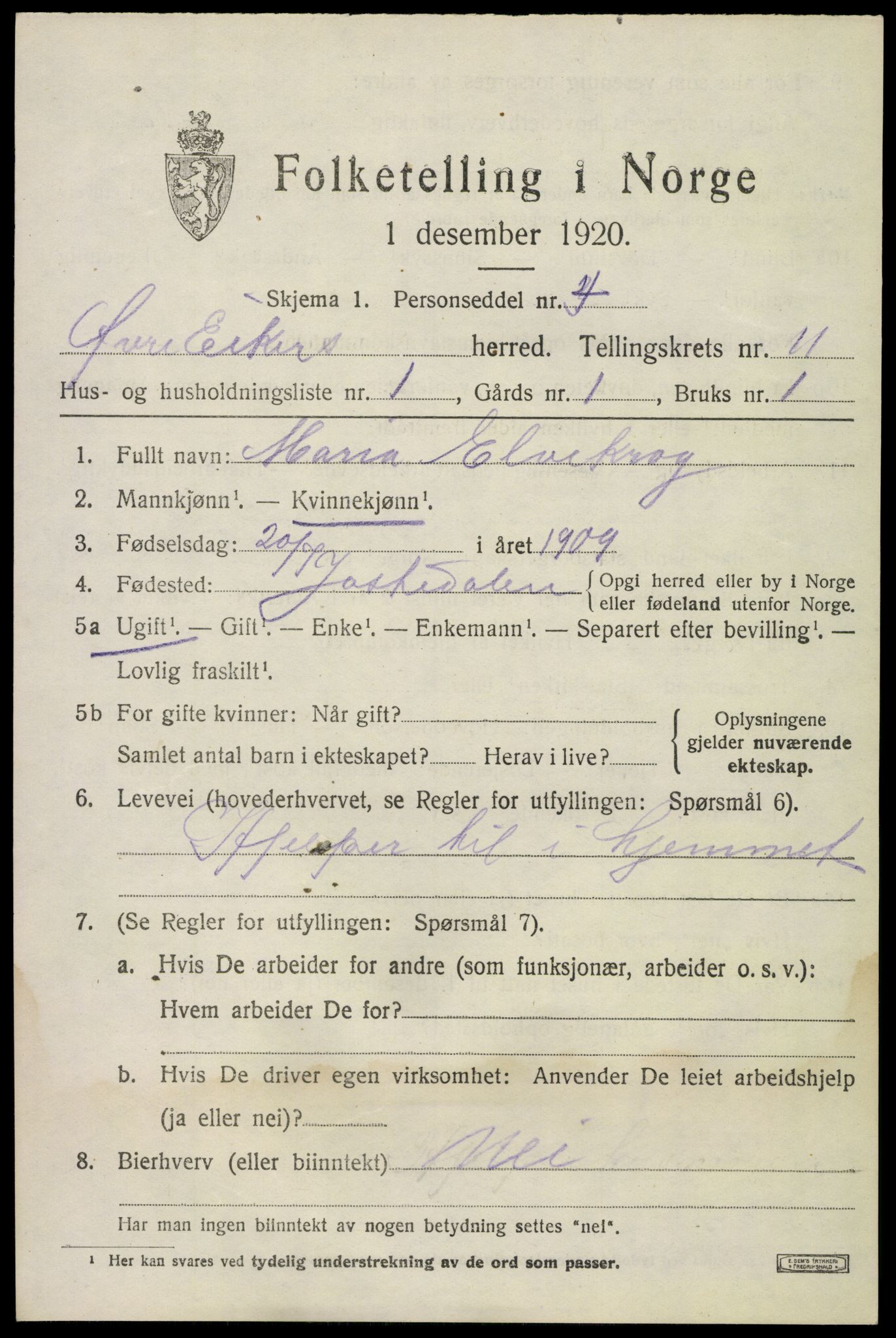 SAKO, 1920 census for Øvre Eiker, 1920, p. 17340