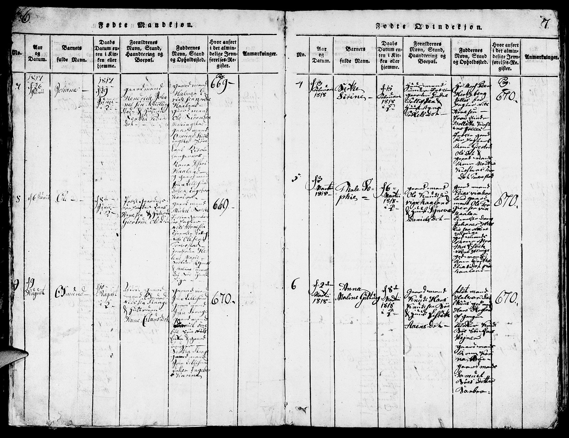 Torvastad sokneprestkontor, AV/SAST-A -101857/H/Ha/Hab/L0001: Parish register (copy) no. B 1 /1, 1817-1835, p. 6-7