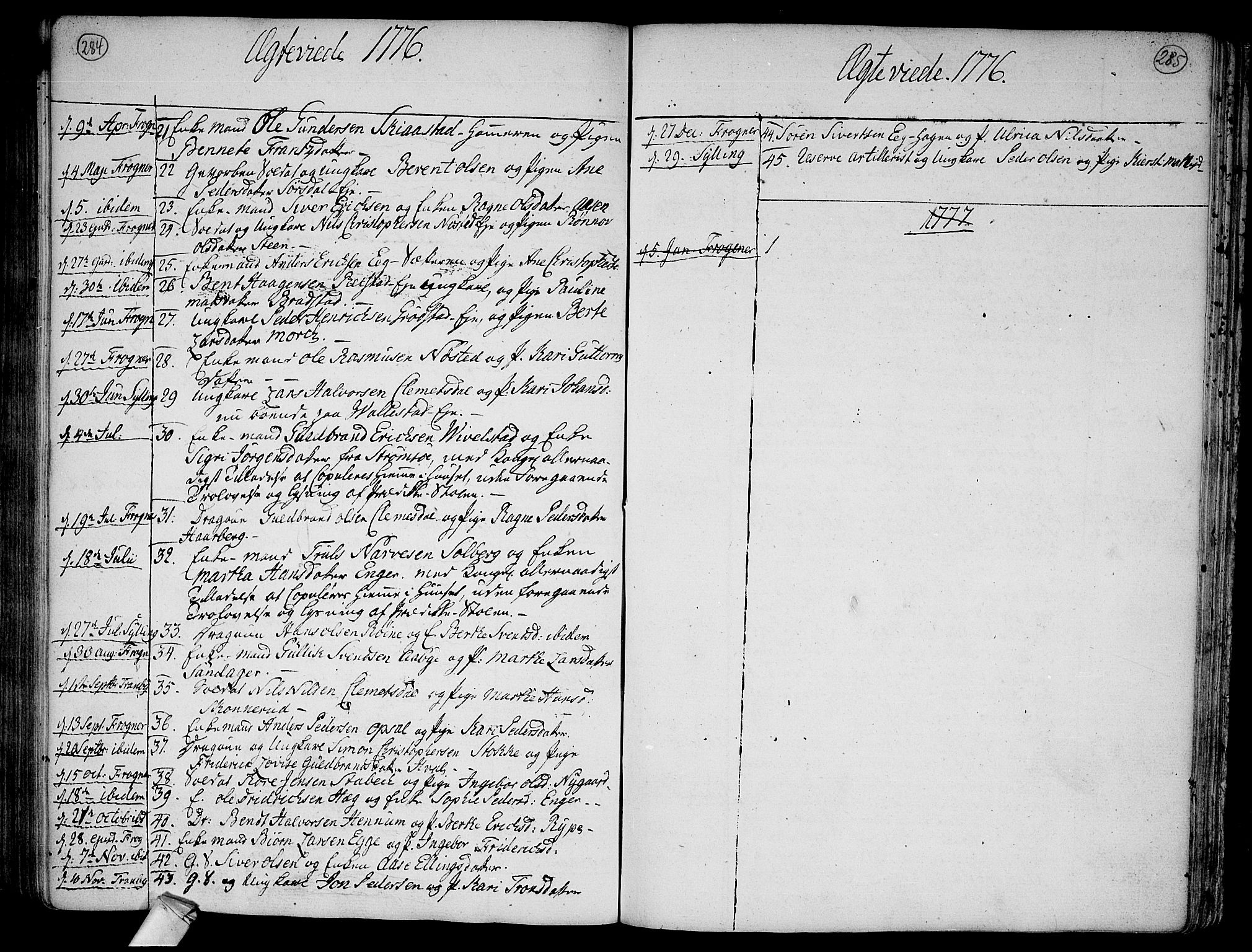 Lier kirkebøker, SAKO/A-230/F/Fa/L0005: Parish register (official) no. I 5, 1764-1777, p. 284-285